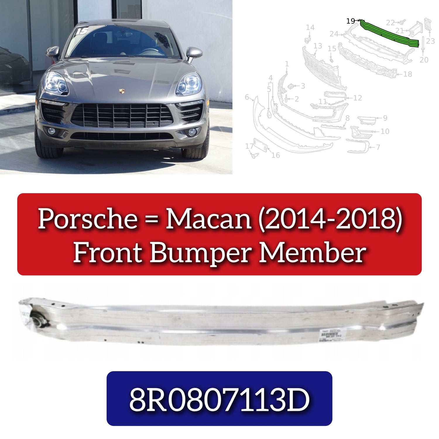 Front Bumper Member 8R0807113D Compatible With Porsche Macan (2014-2018)