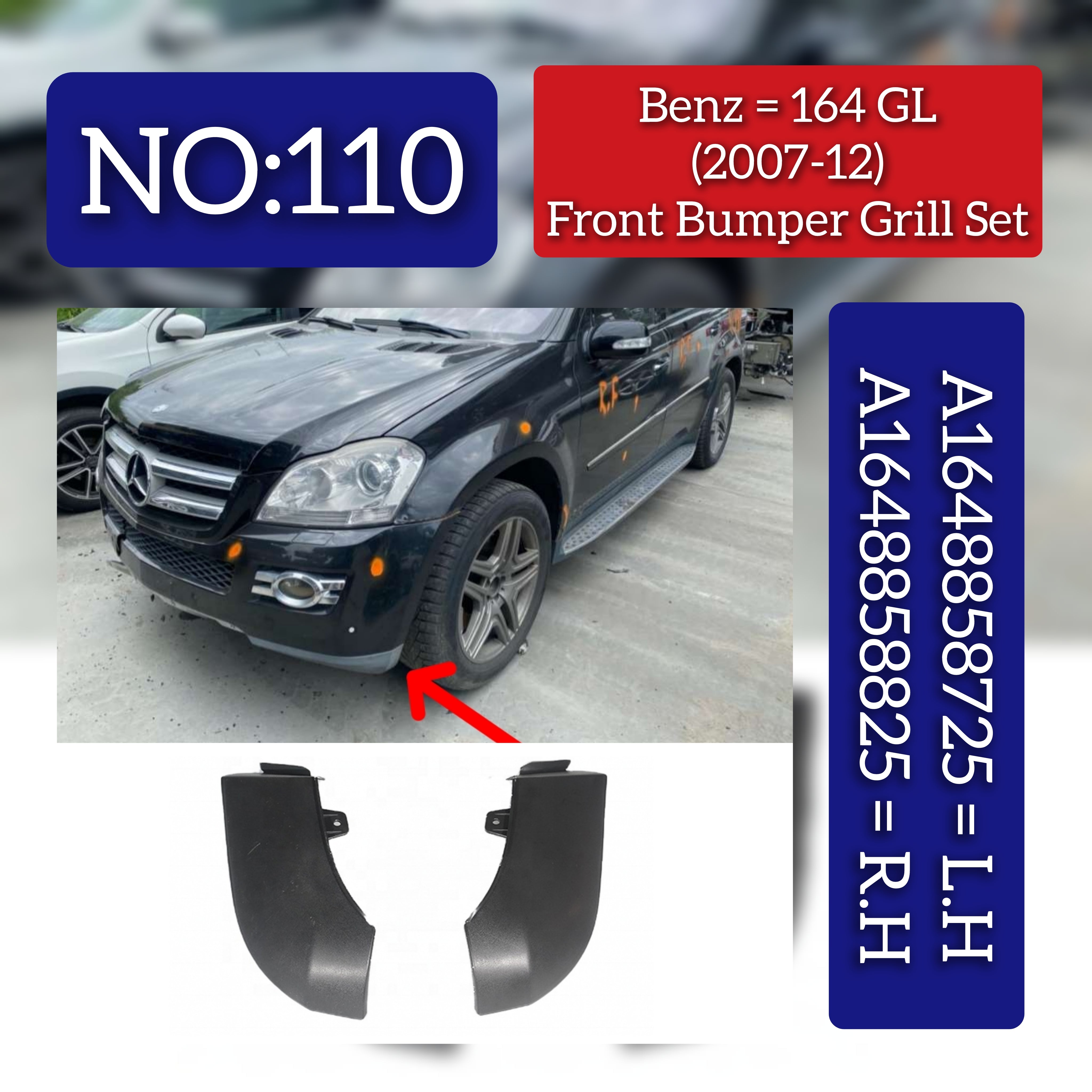 Front Bumper Outer Cover Right 1648858725 &Left 1648858825 Compatible With Mercedes-Benz GL-Class W164 Tag No.110