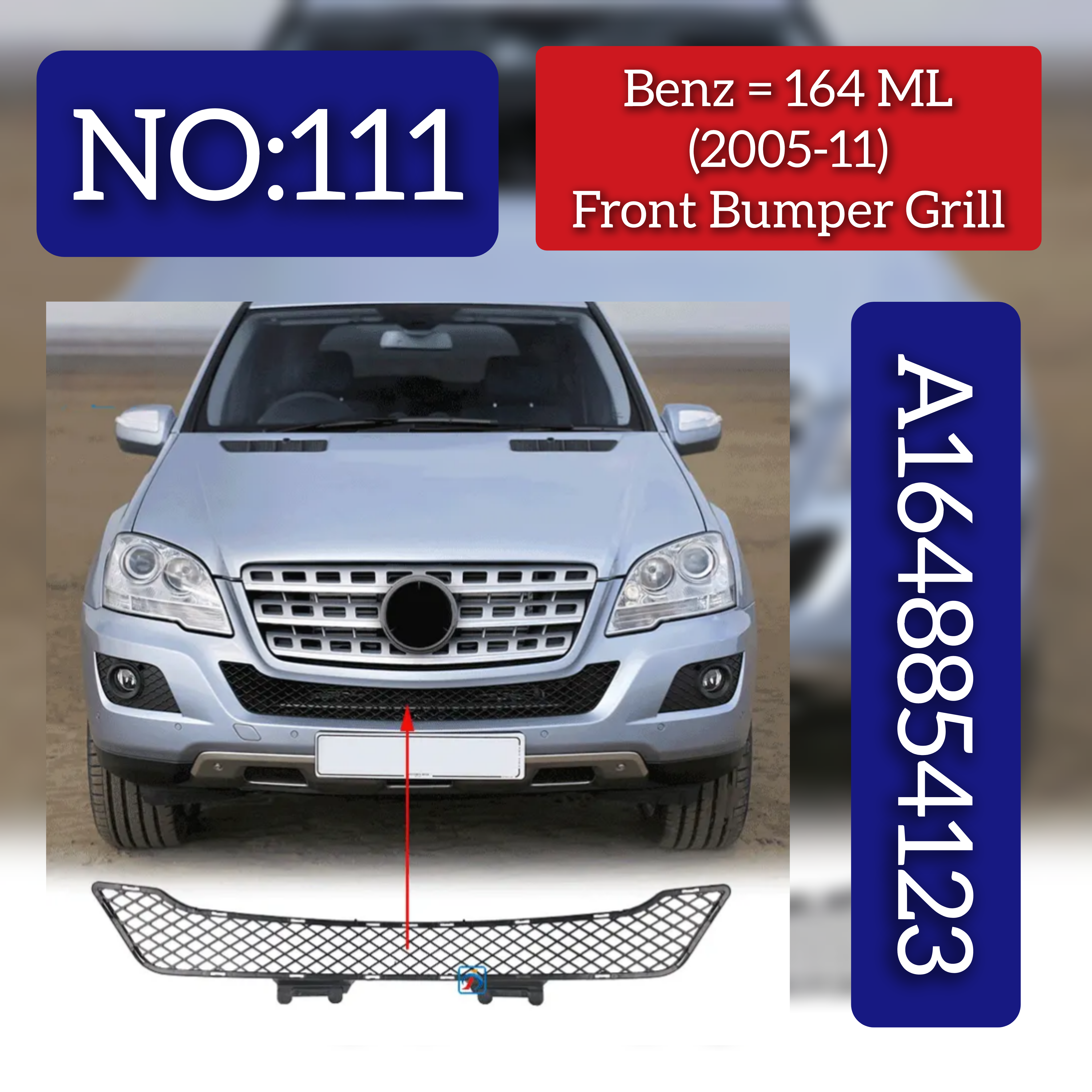 Front Bumper Grill 1648854123 A1648854123 Compatible With Mercedes-Benz GL-Class W164 (2009-2011) Tag No.111