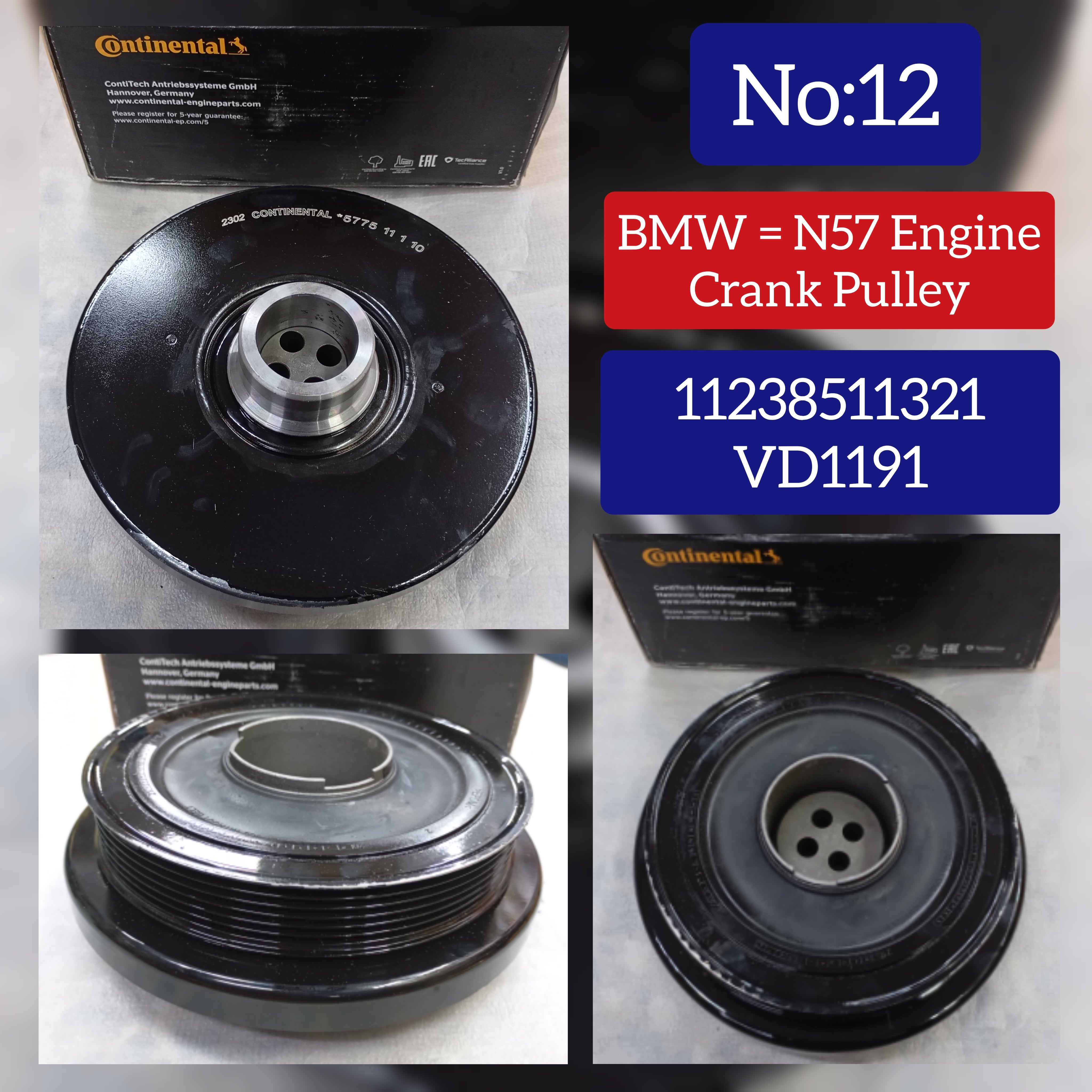 Belt Pulley VD1191 11238511321 Compatible With BMW 7 (F01, F02, F03, F04) (CONTINENTAL)