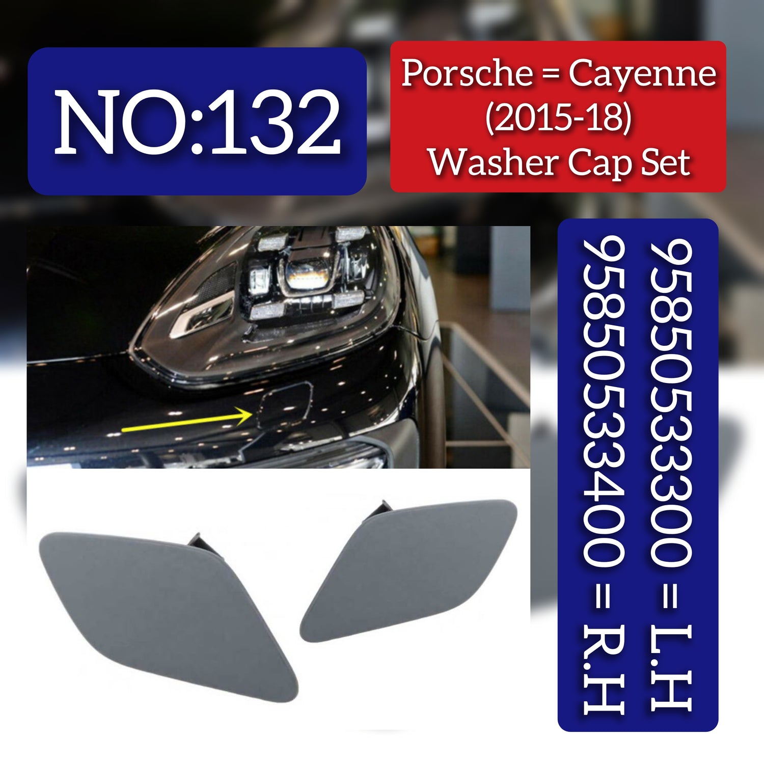 Headlight Washer Cover Cap Left 95850533300 Right 95850533400 Compatible With Porsche Cayenne 958 (2015-2018) Tag No.132