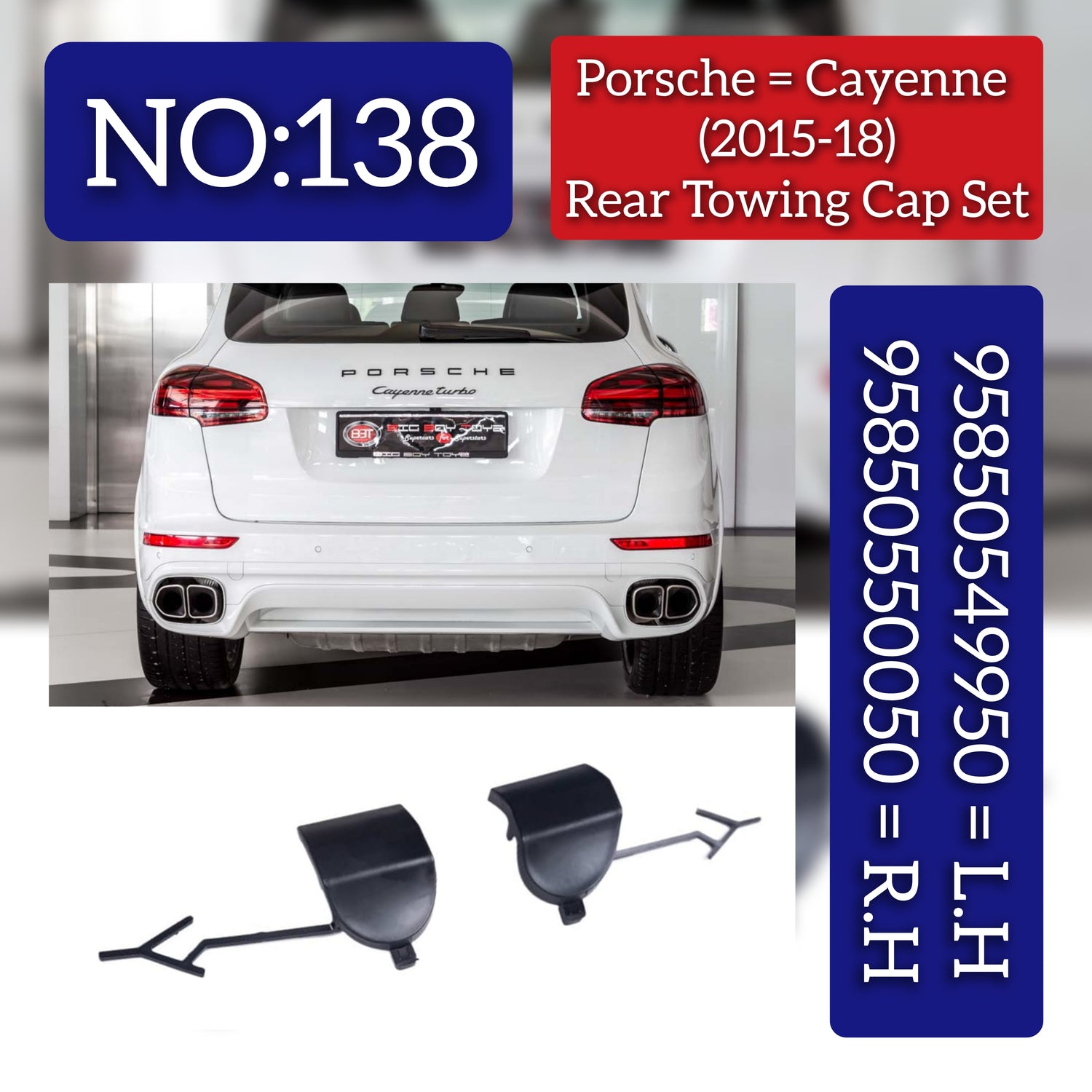 Front Bumper Tow Towing Cap Cover Hook Left 95850549950 Right 95850550050 Compatible with PORSCHE CAYENNE (2015-2018) Tag No.138