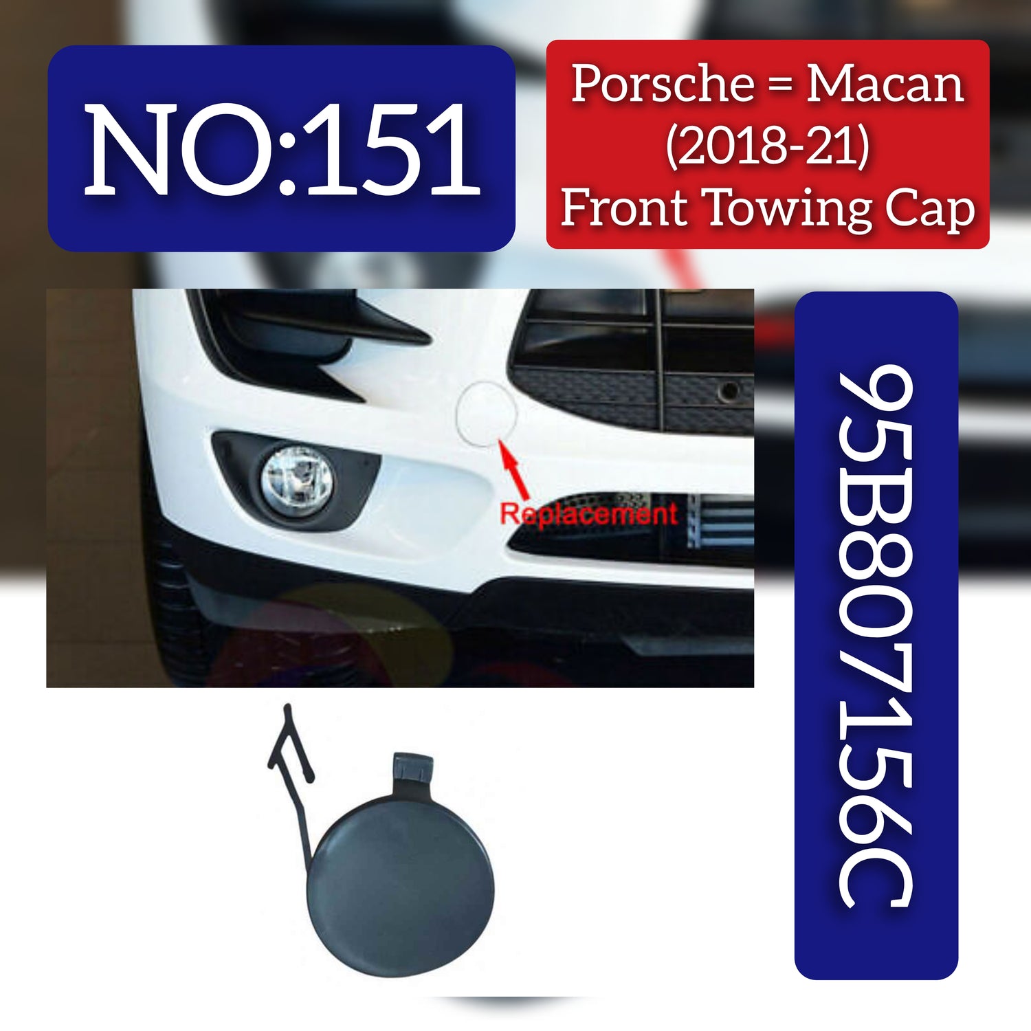 Front Bumper Tow Towing Cap Cover Hook 95B807156C Compatible with PORSCHE  Macan 2018
