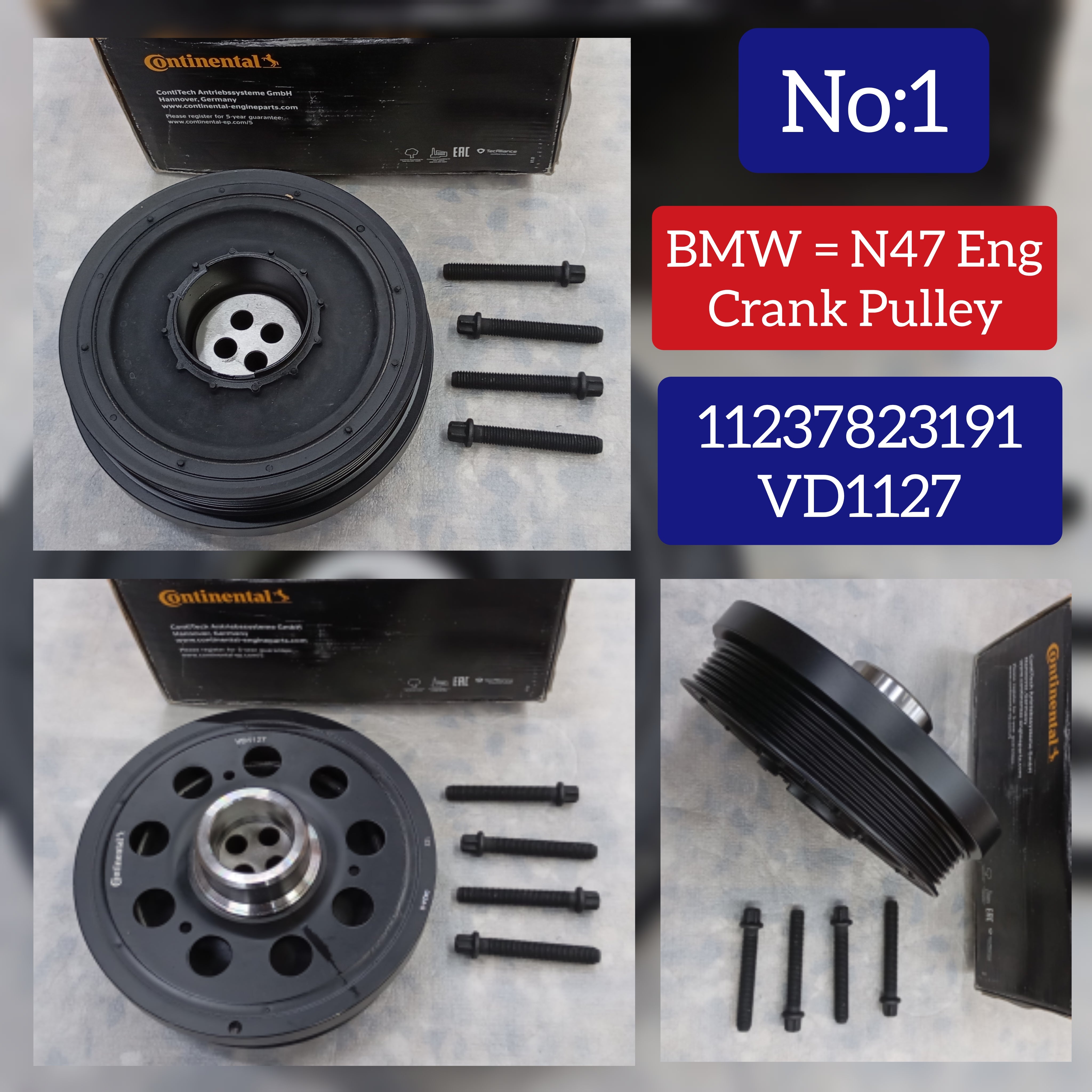 Belt Pulley VD1127 11237823191 Compatible With BMW 1 (F20), 3 (E90), 3 (F30, F80), 3 Gran Turismo (F34), 5 (E60), 5 (F10), X1 (E84), X3 (E83), X3 (F25) (CONTINENTAL)