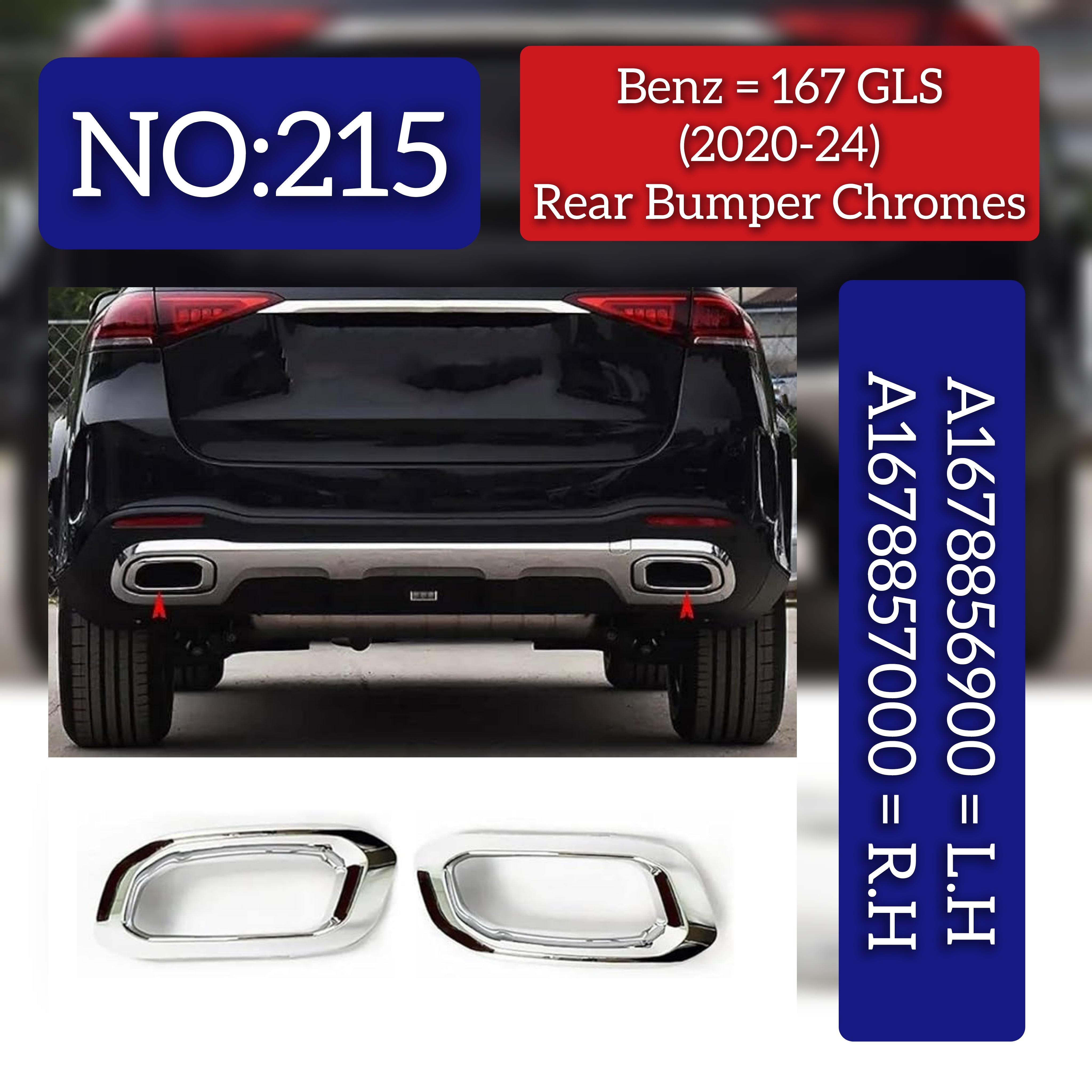 Tailpipe Bright Frame Exhaust Cover Left 1678856900 & Right 1678857000  Compatible With Mercedes Benz GLE W167 & GLS W167 & GLC X253 2020-2024 Tag No.215