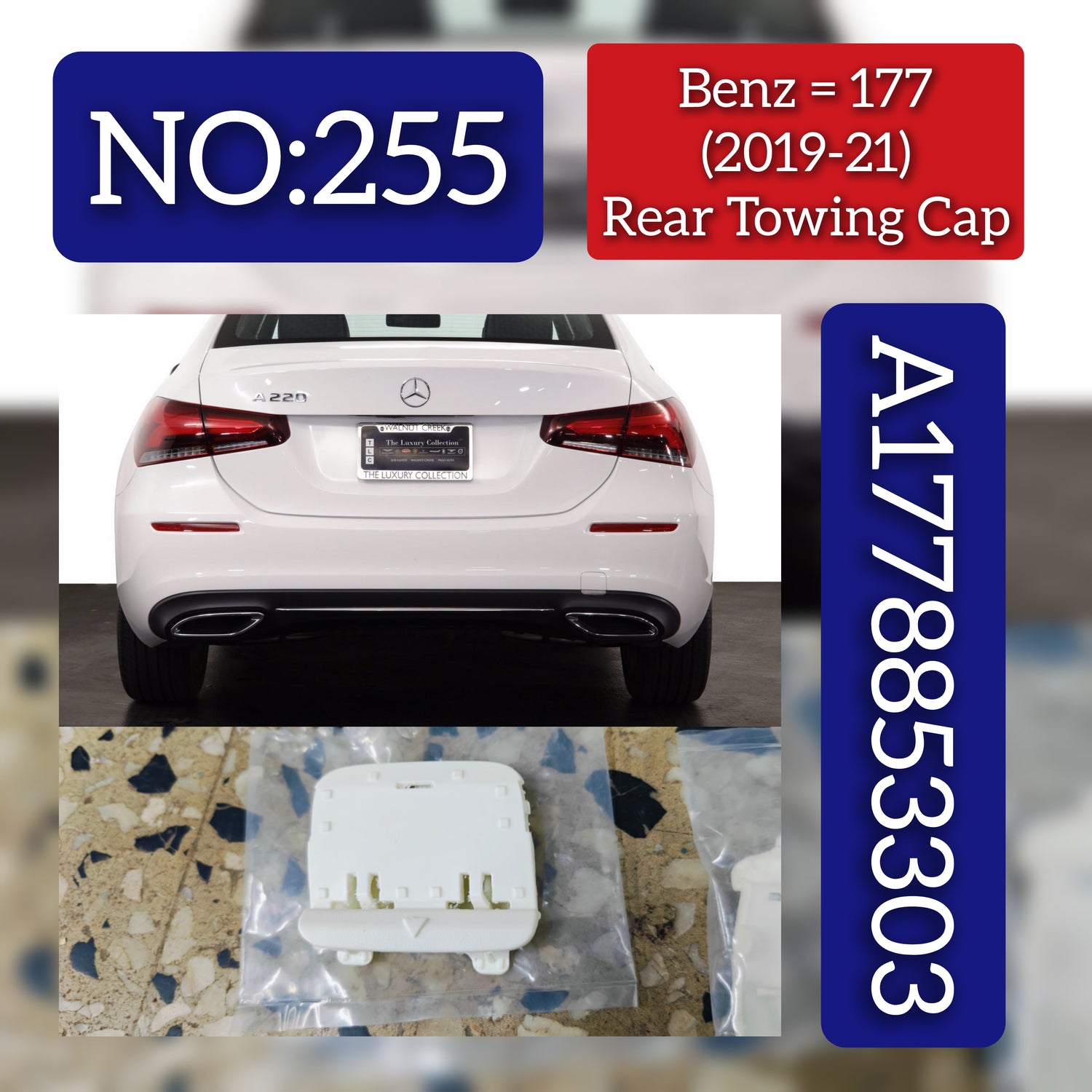 Rear Bumper Tow Towing Cap Cover Hook 1778853303 Compatible with Mercedes-Benz A-Class  W177 (2019-2021) Tag No.255