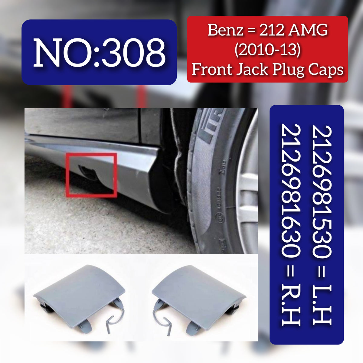 Washer Cover Cap Left 2126981530 Right 2126981630 Compatible With Benz 212 AMG (2010-2013) Tag No.308