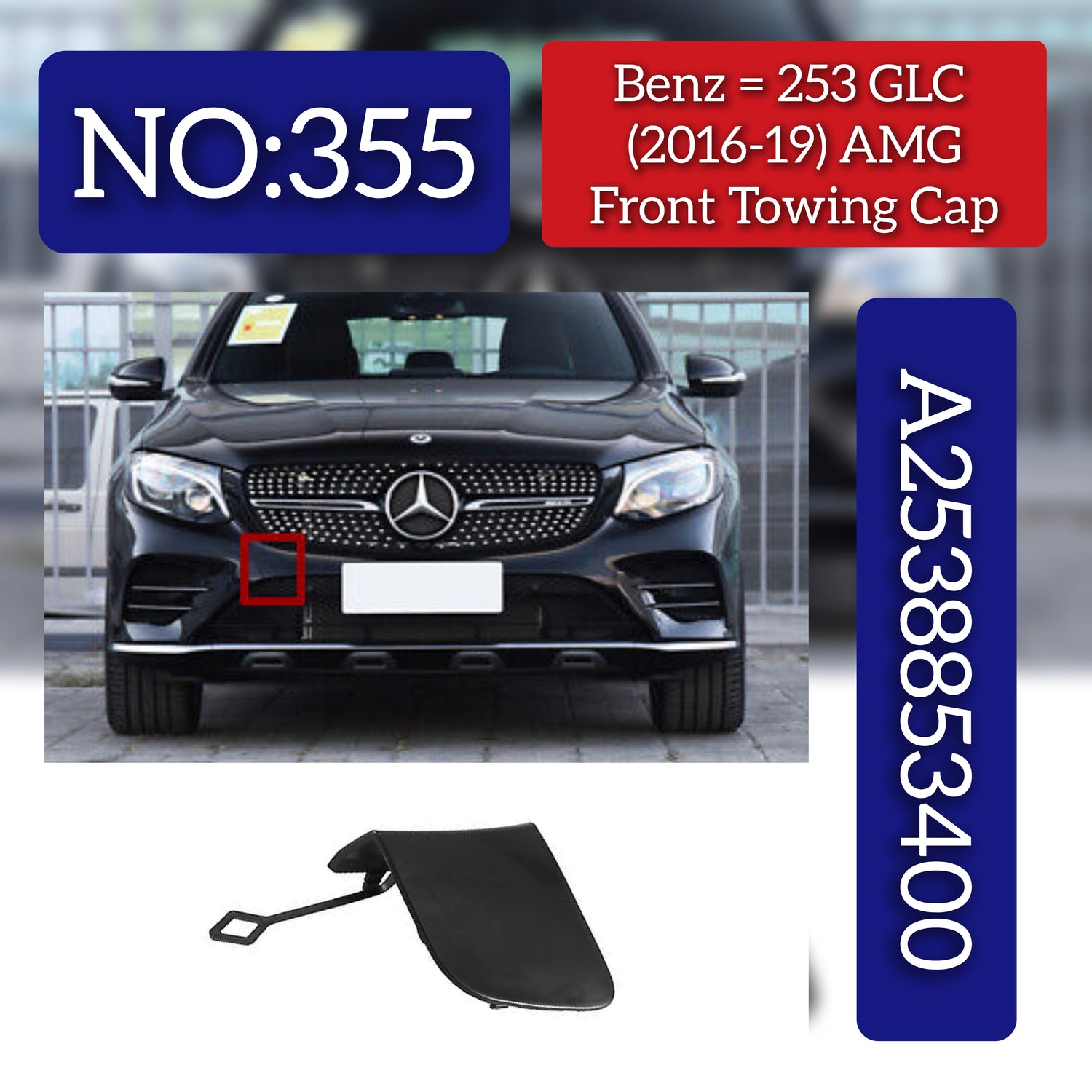 Front Bumper Tow Towing Cap Cover Hook 2538853400 Compatible with Mercedes-Benz GLC W253 (2016-2018)