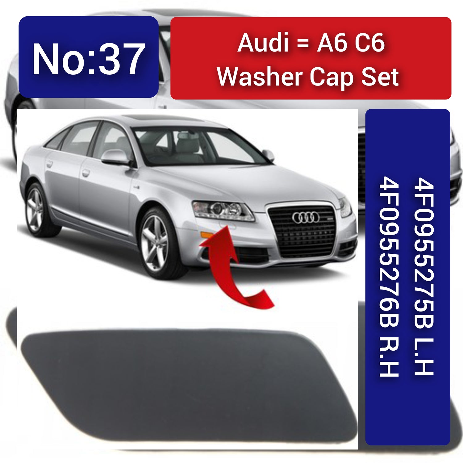 Headlight Washer Cover Cap Left 4F0955275B Right 4F0955276B Compatible With  AUDI A6 (2009-2011) Tag No.37