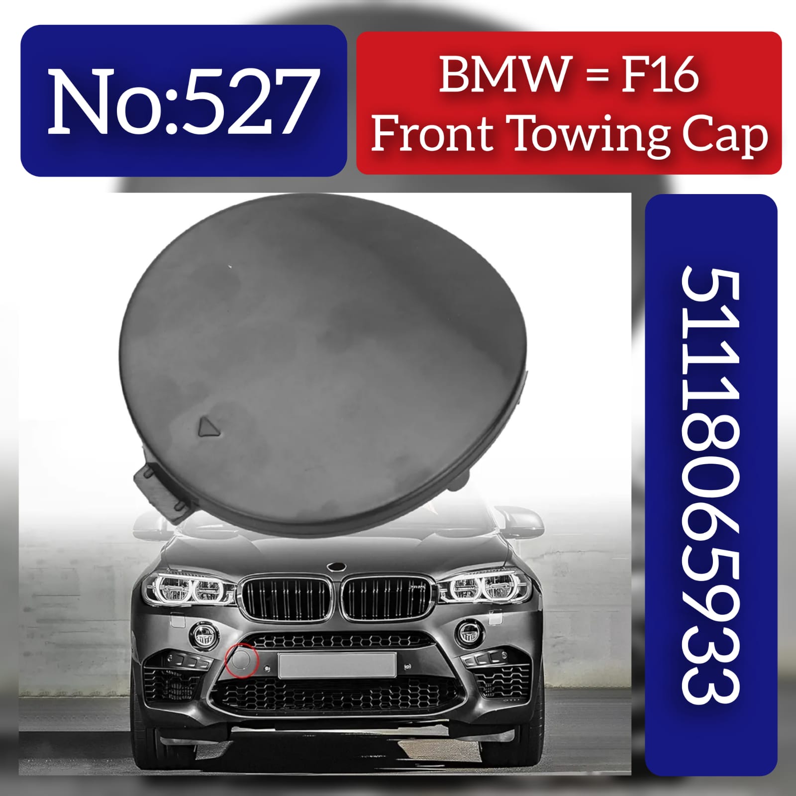Front Bumper Tow Towing Cap Cover Hook 51118065933 Compatible with BMW X6 F16 Tag No:527