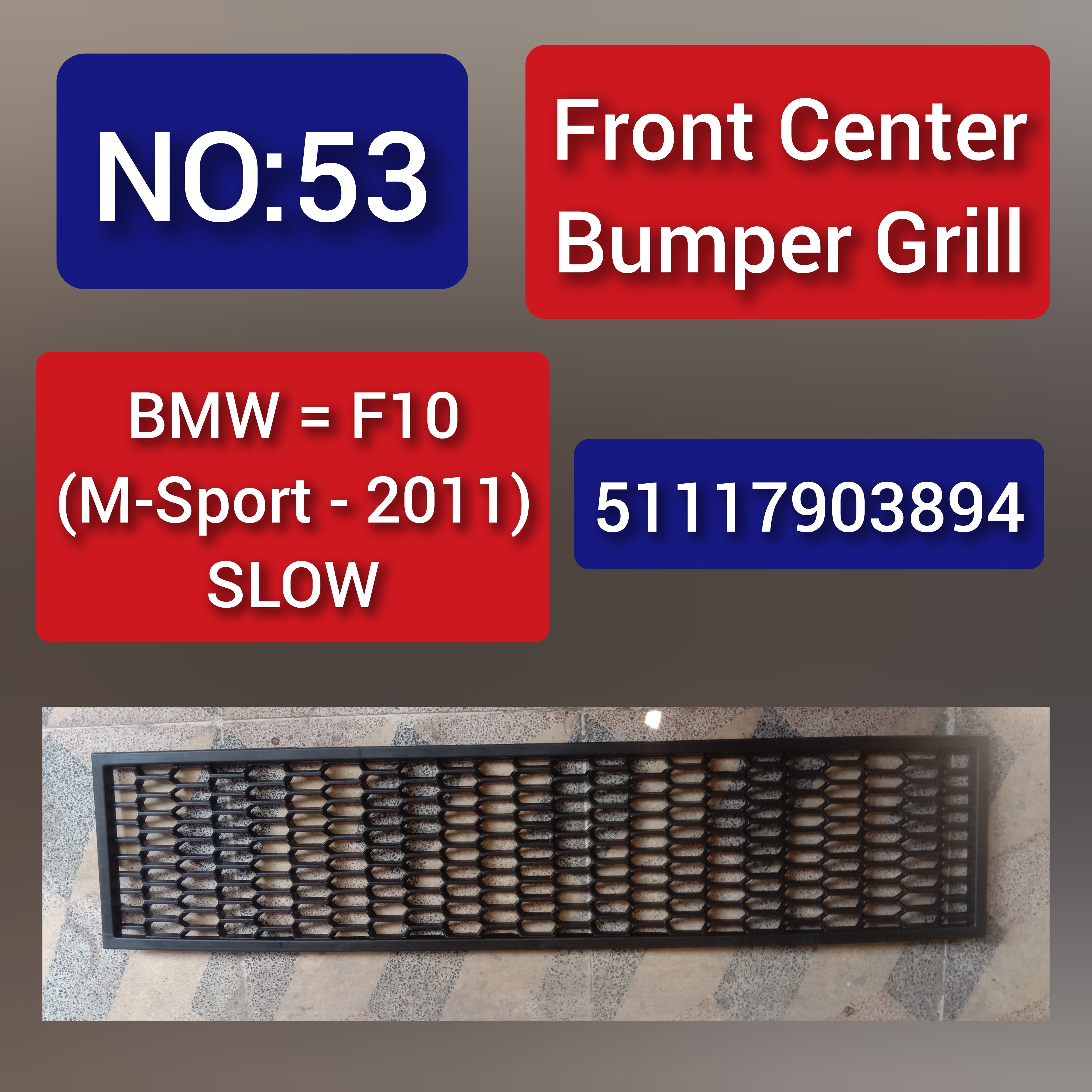 Front Middle Bumper Lower Center Mesh Bezel Grille 51117903894 Compatible With BMW 5 Series (F10) 2011Tag-BG-53