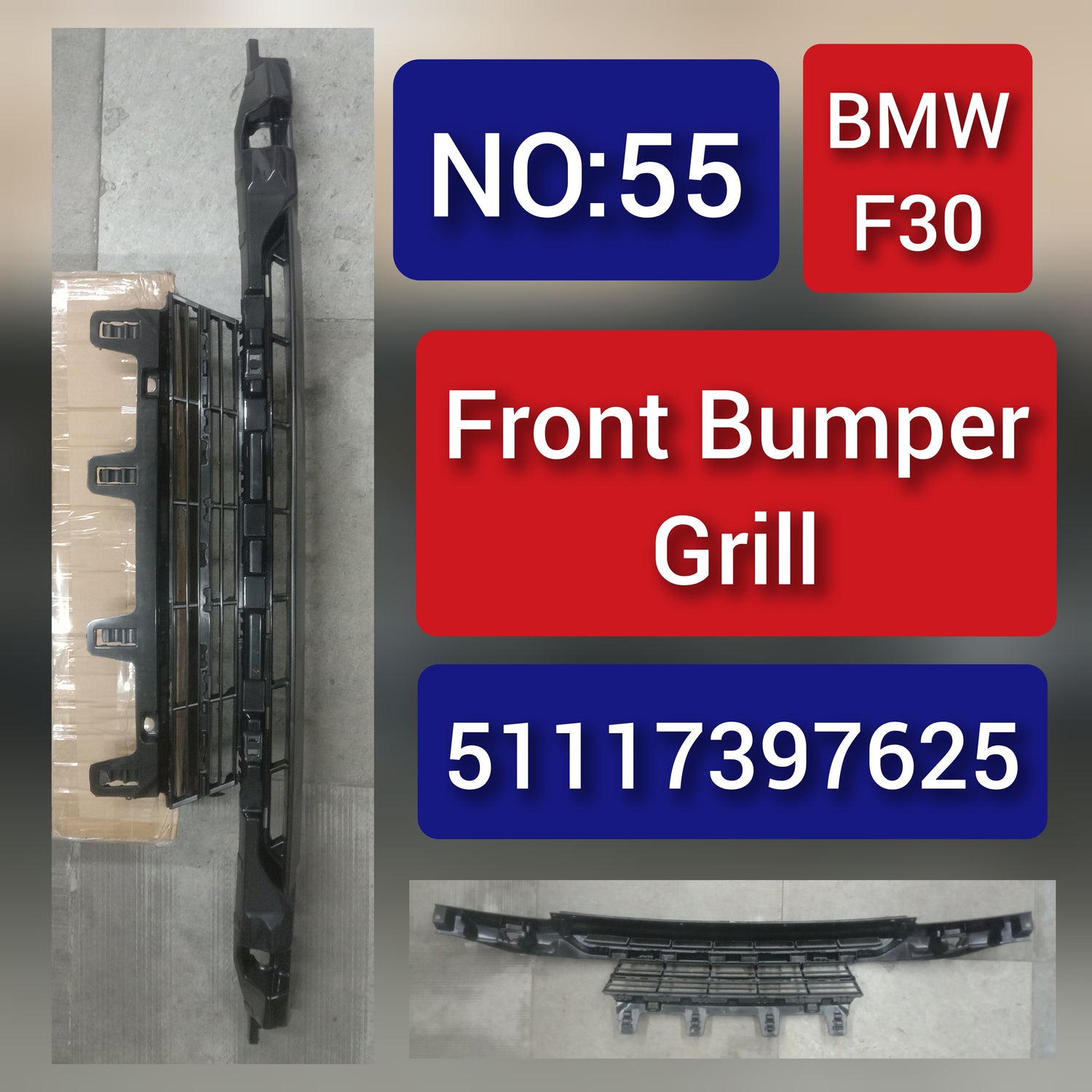 Front Middle Bumper Lower Center Mesh Bezel Grille 51117386152 51117397625 Compatible With BMW 3 Series (F30, F80) (2016-2019) Tag-BG-83