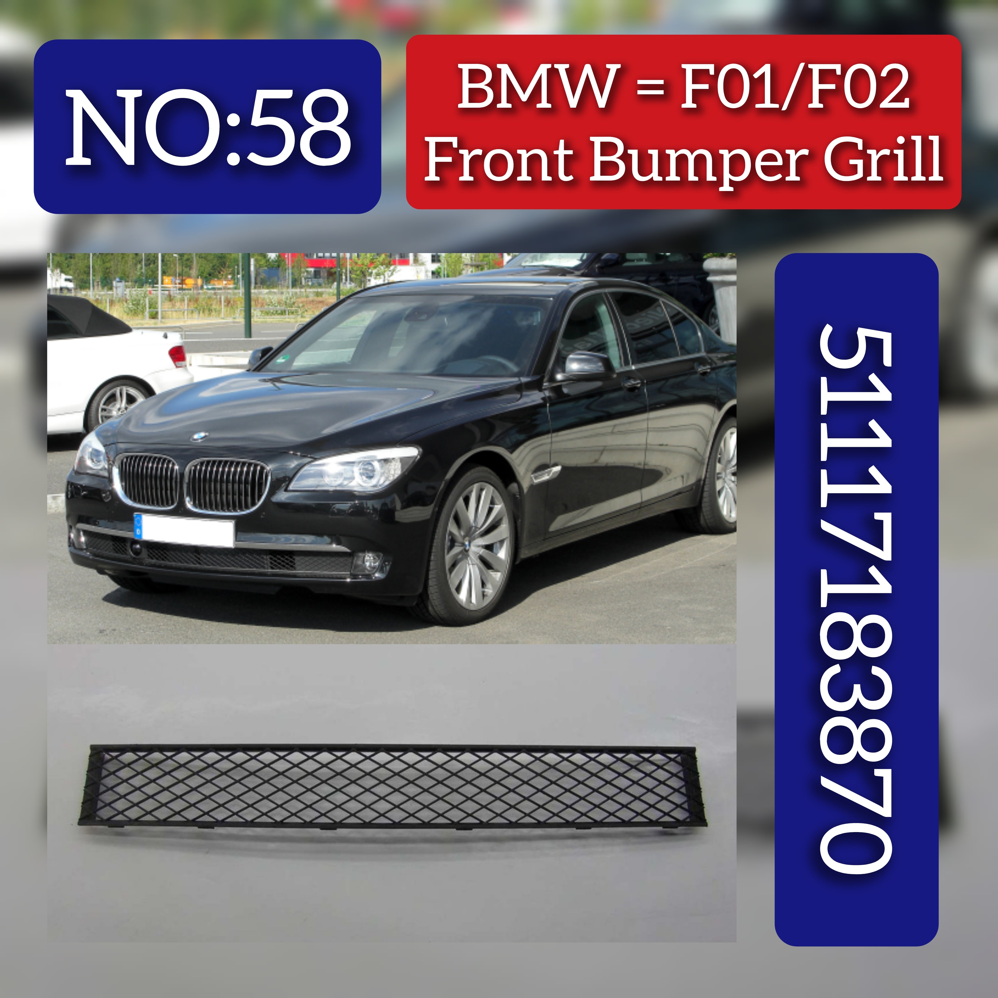 Front Middle Bumper Lower Center Mesh Bezel Grille 51117183870  Compatible With BMW 7 Series (F01, F02, F03, F04) Tag-BG-58