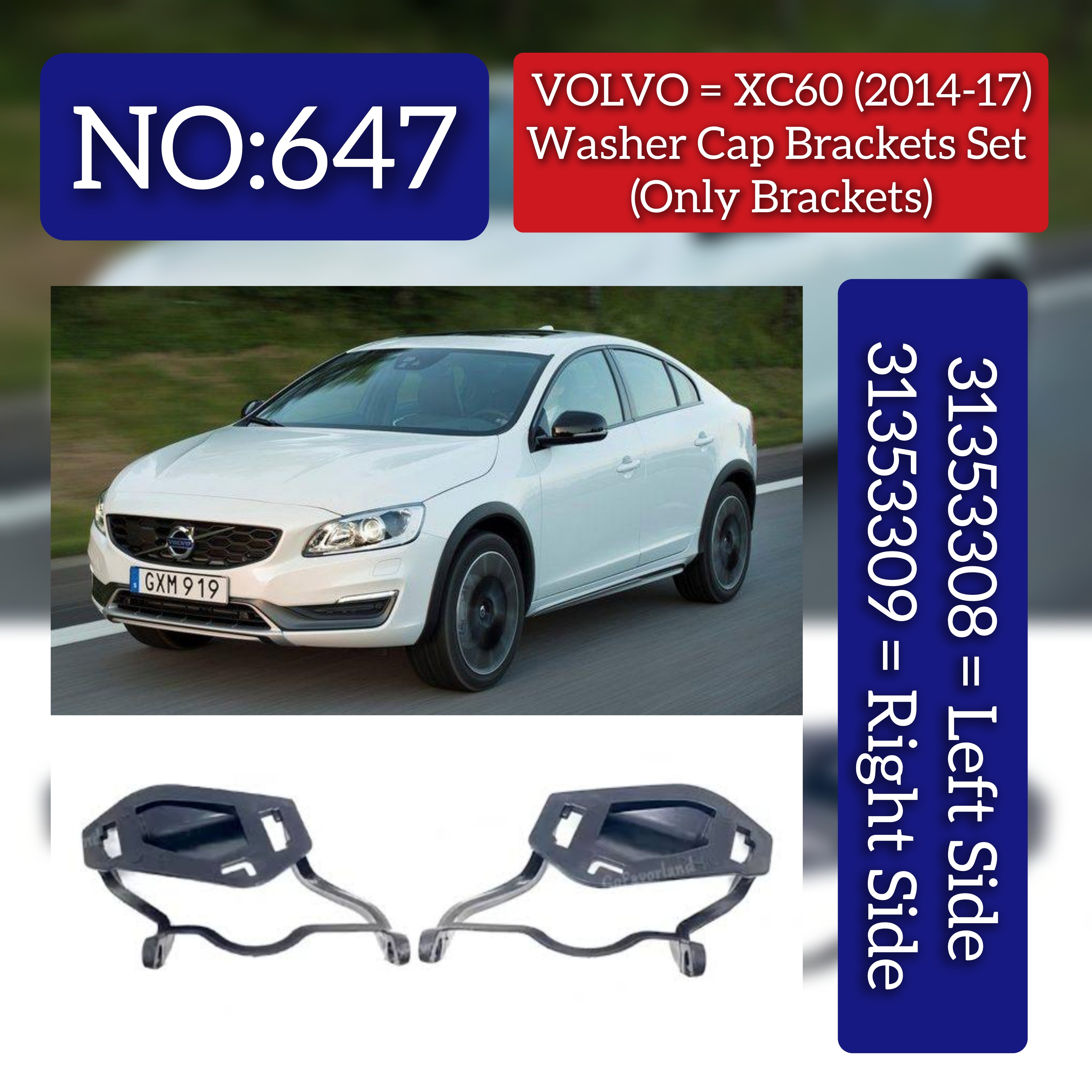 Washer Cover Cap Left 31353308X Right 31353309X Compatible With Volvo S60 (2014-2018) Tag No:647