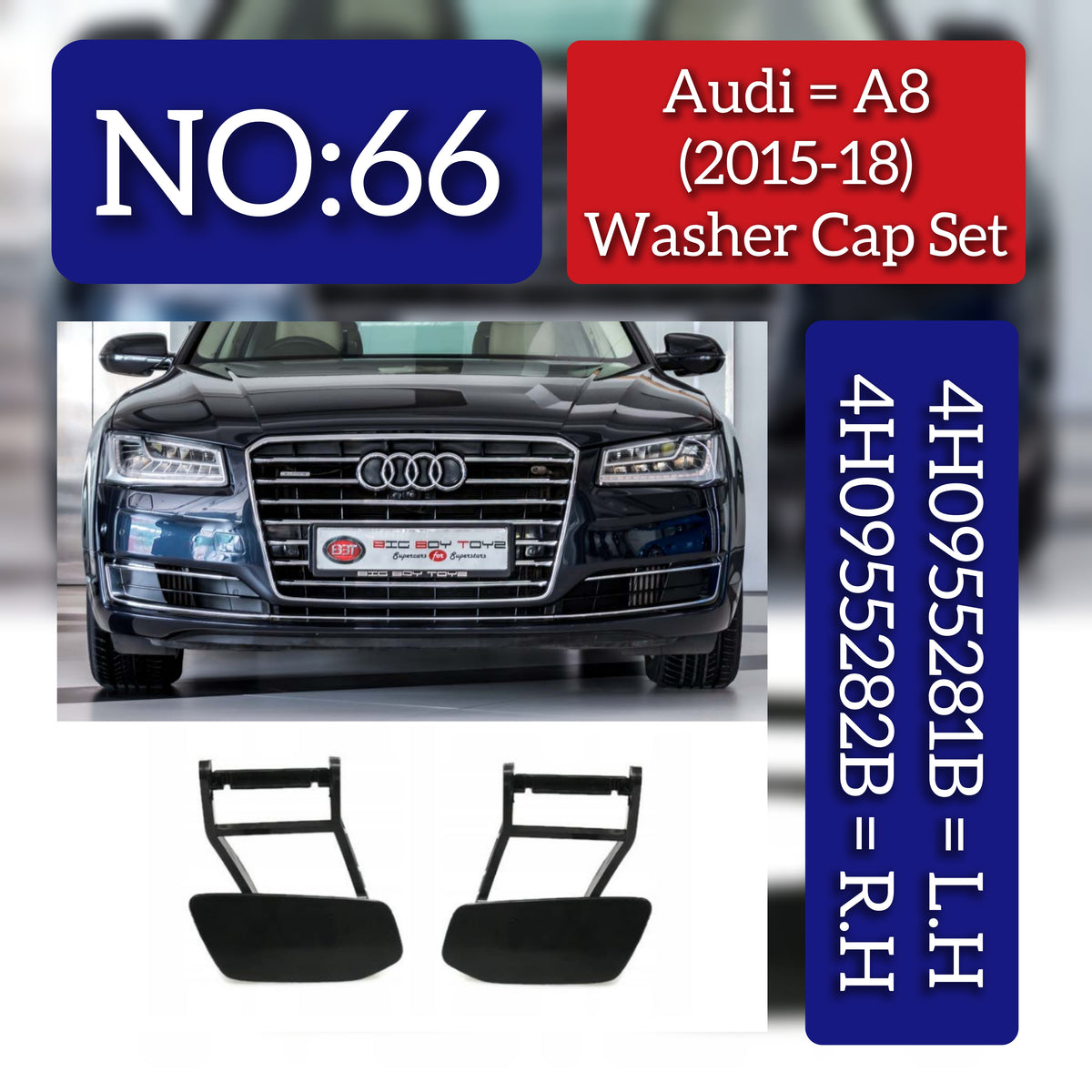 Headlight Washer Cover Cap Left 4H0955281B Right 4H0955282B AUDI A8 (2015-2018) Tag No.66
