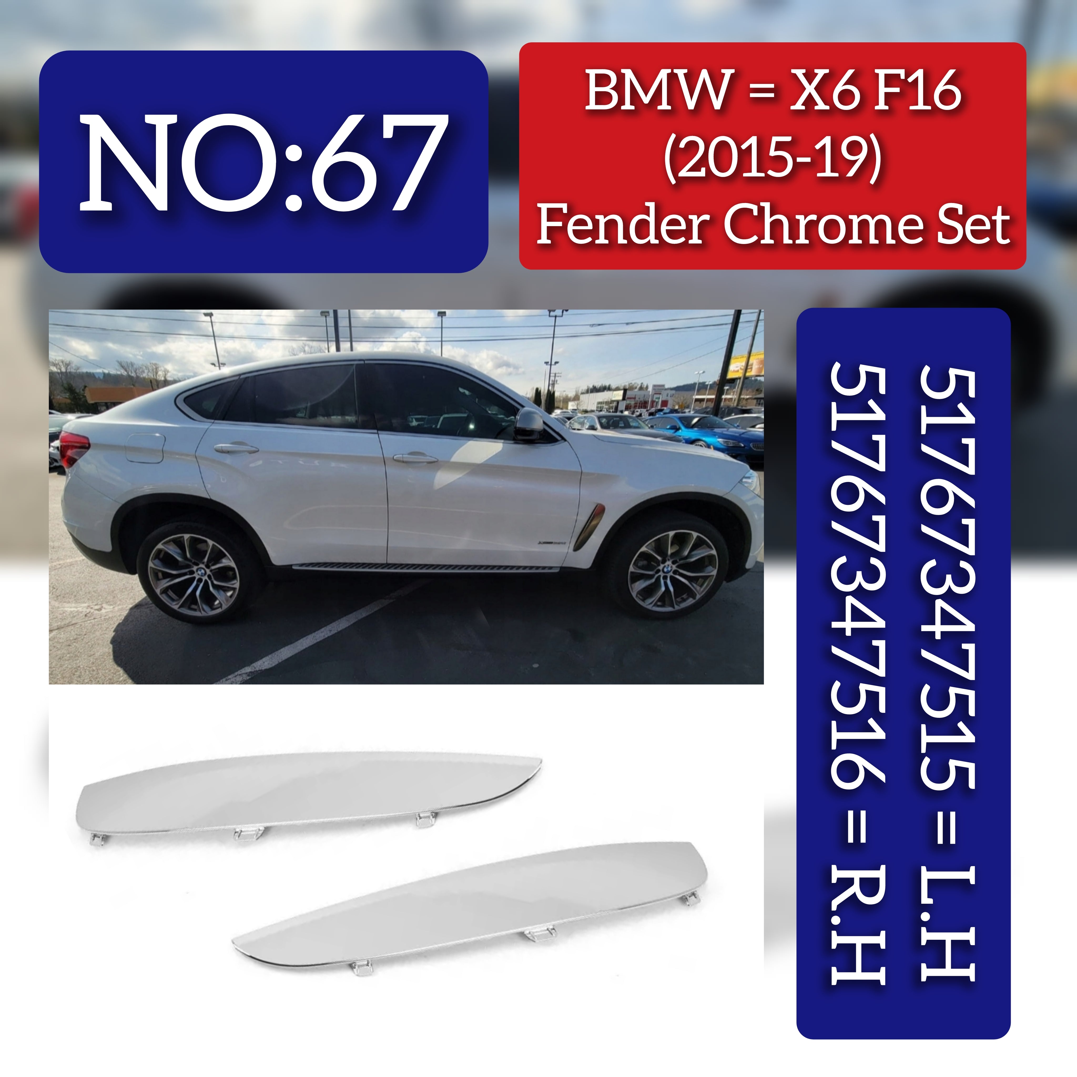 Fender Chrome Left 51767347515 & Right 51767347516 Compatible With BMW X5 F15 2015-2019 Tag No.67