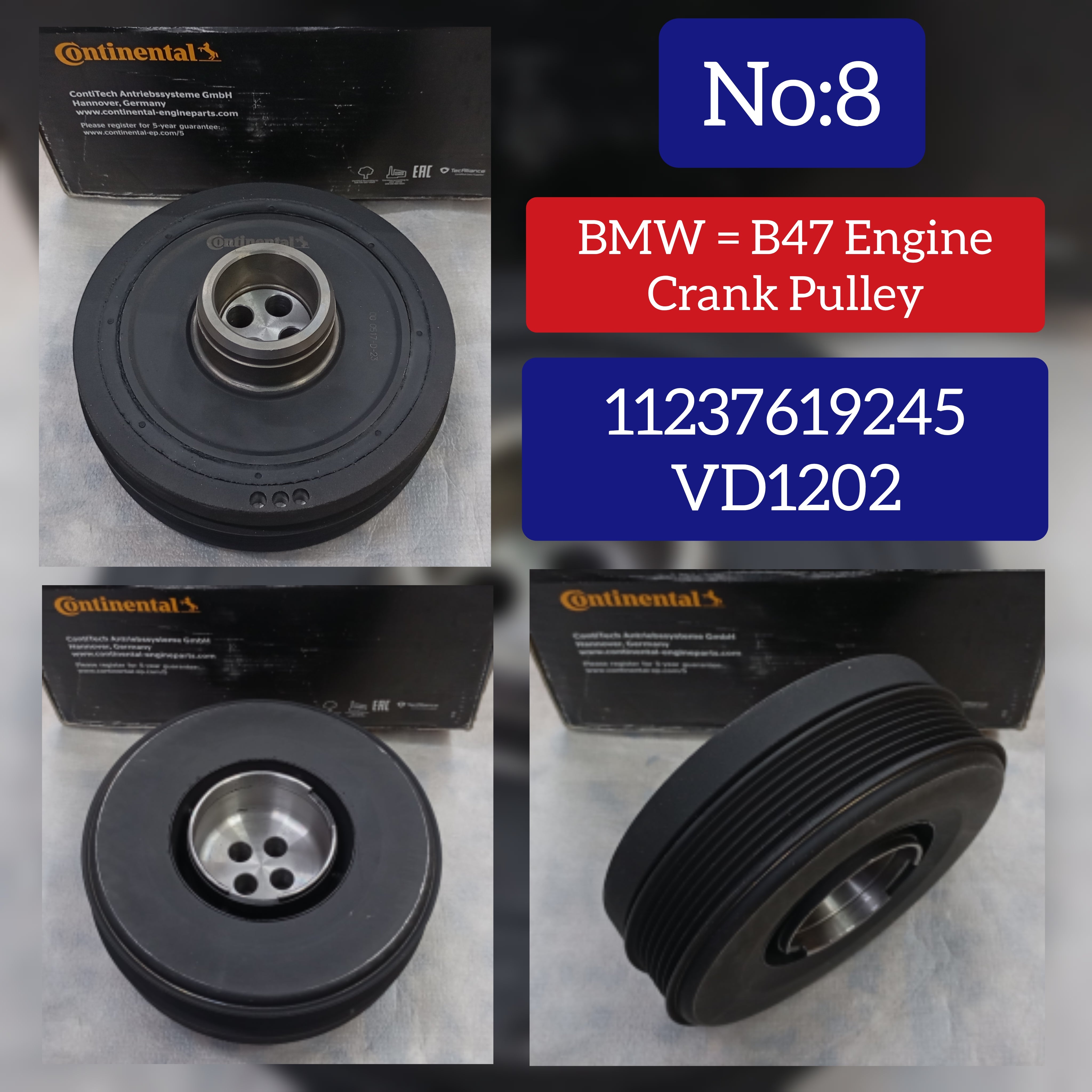 Belt Pulley VD1202 Compatible With BMW 1 (F21), 3 (F30, F80), 3 Gran Turismo (F34), 5 (F10), 5 (G30, F90), X3 (F25), X3 (G01, F97, G08), X4 (G02, F98) (CONTINENTAL)