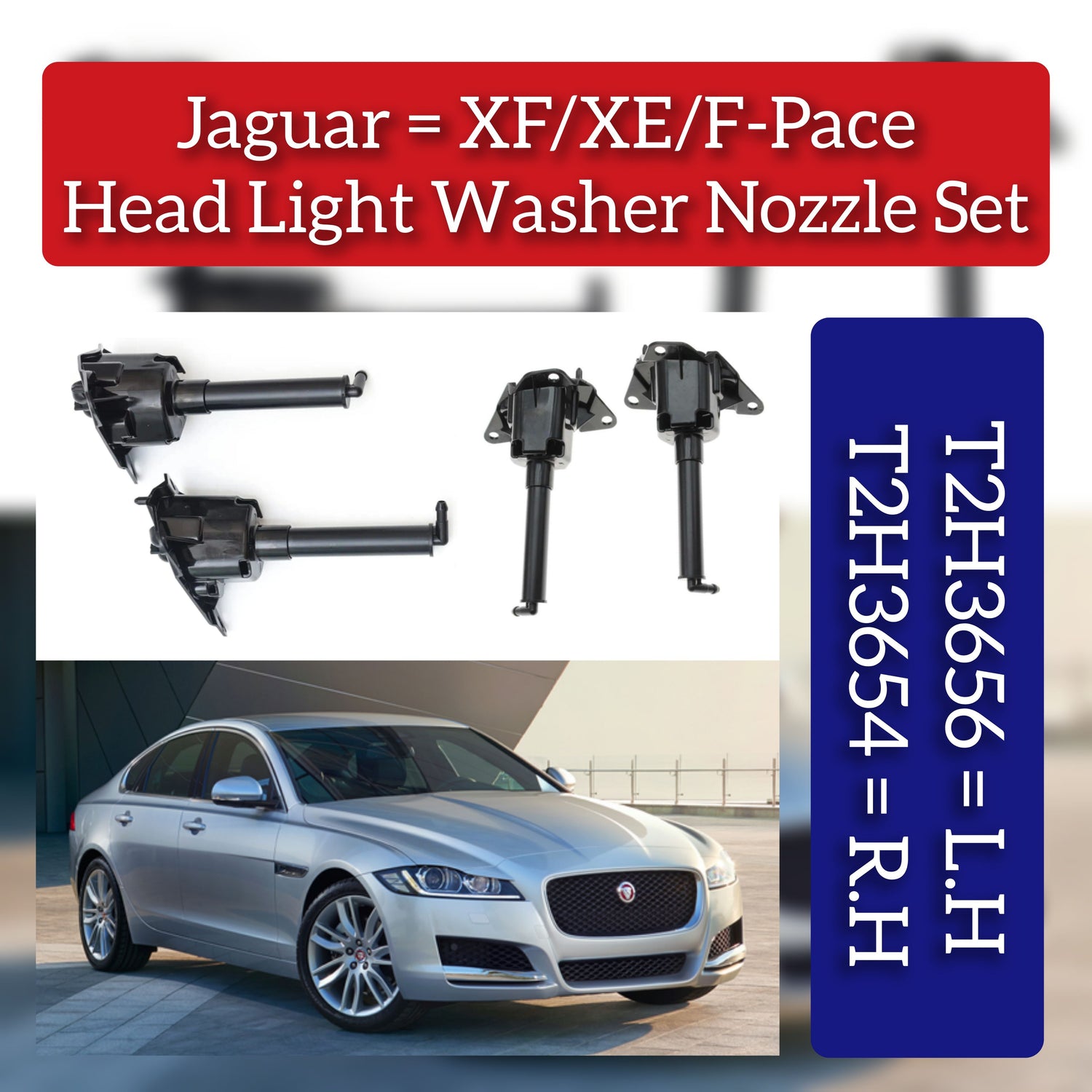 Headlight Washer Nozzle Left T2H3656 Right T2H3654 Compatible With JAGUAR XF/XE/F-Pace