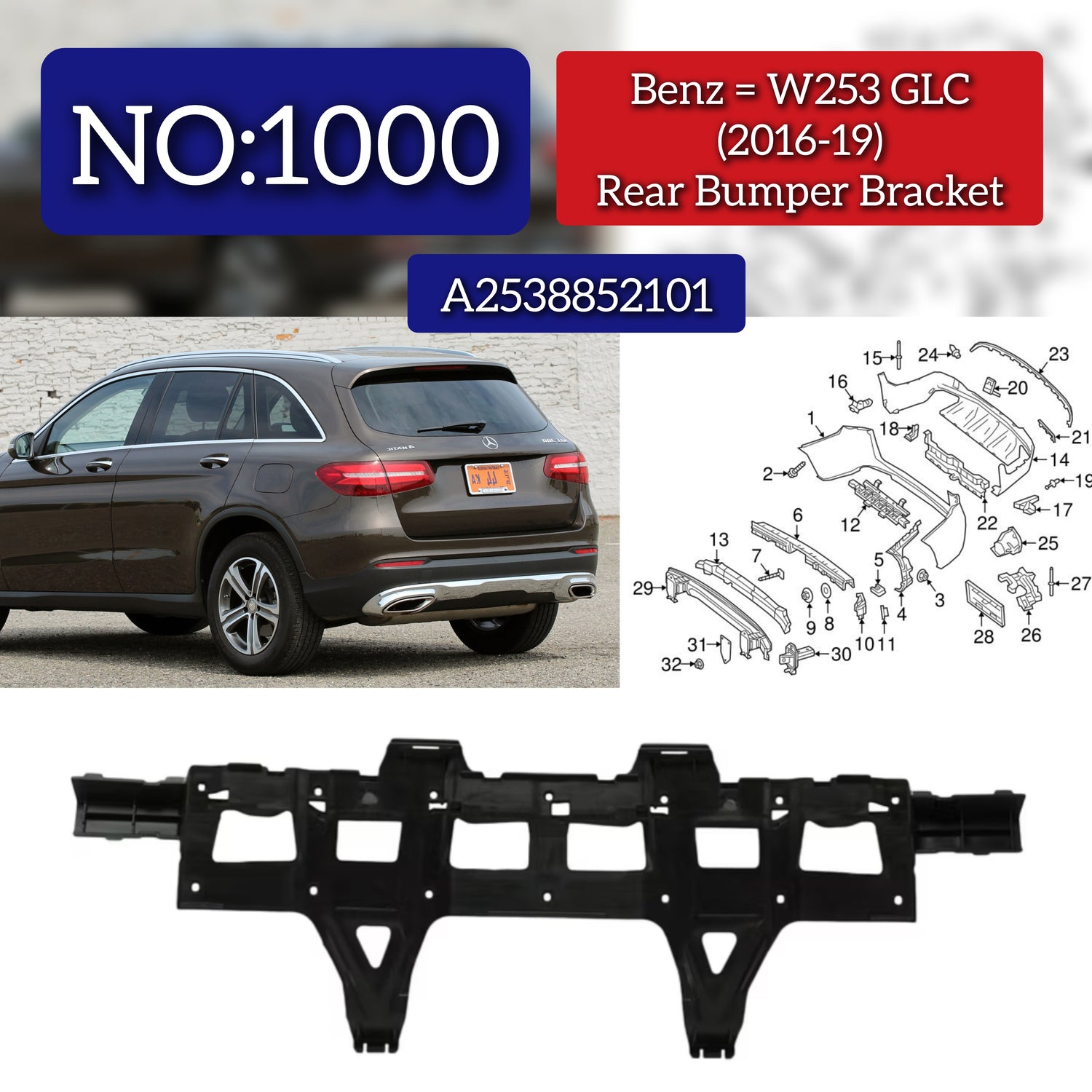 Rear Bumper Bracket 2538852101 A2538852101 Compatible With Mercedes Benz W253 (2016-19) Tag No.1000