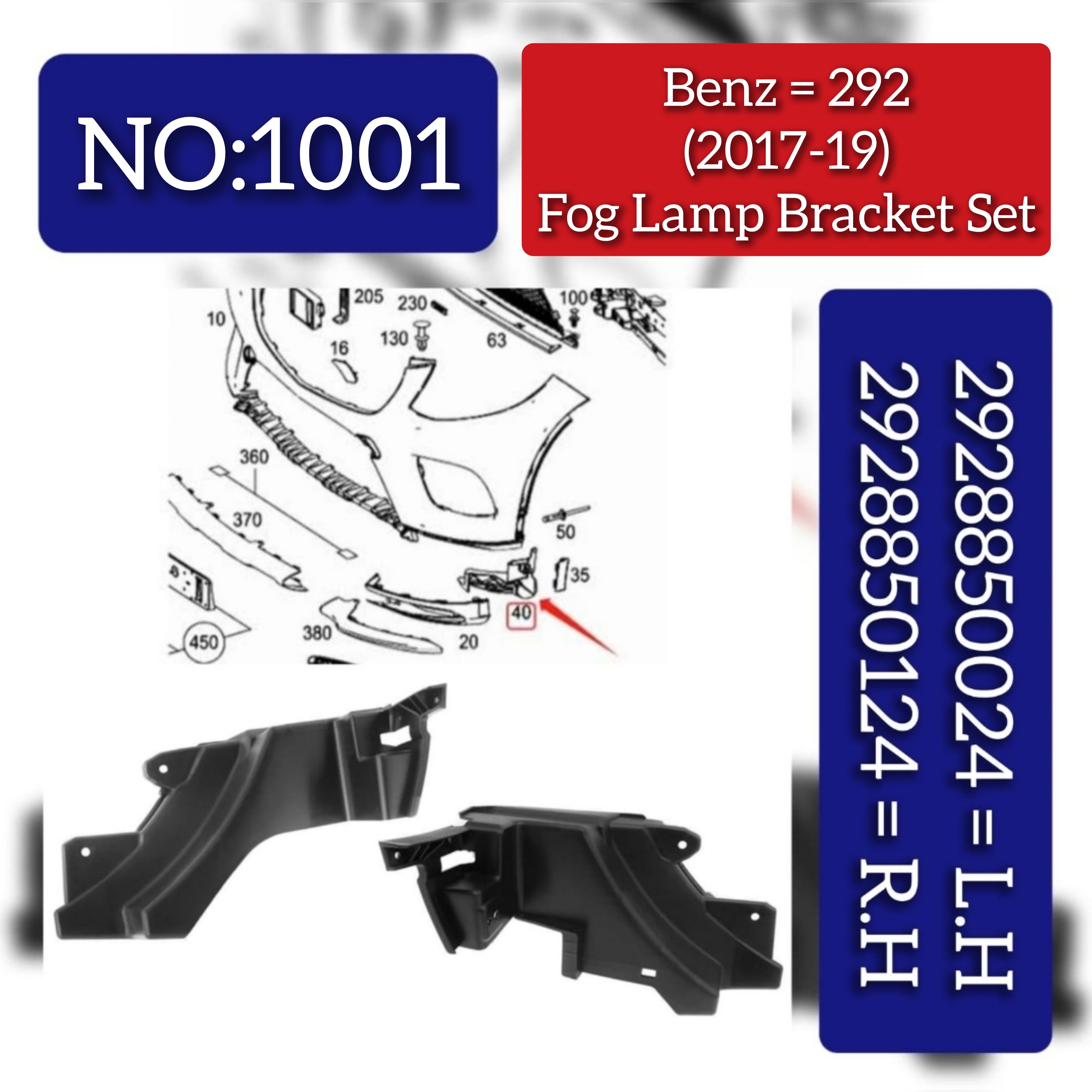 Fog Lamp Bracket Left 2928850024 & Right 2928850124 Compatible With MERCEDES-BENZ GLE Coupe (C292) Tag No.1001