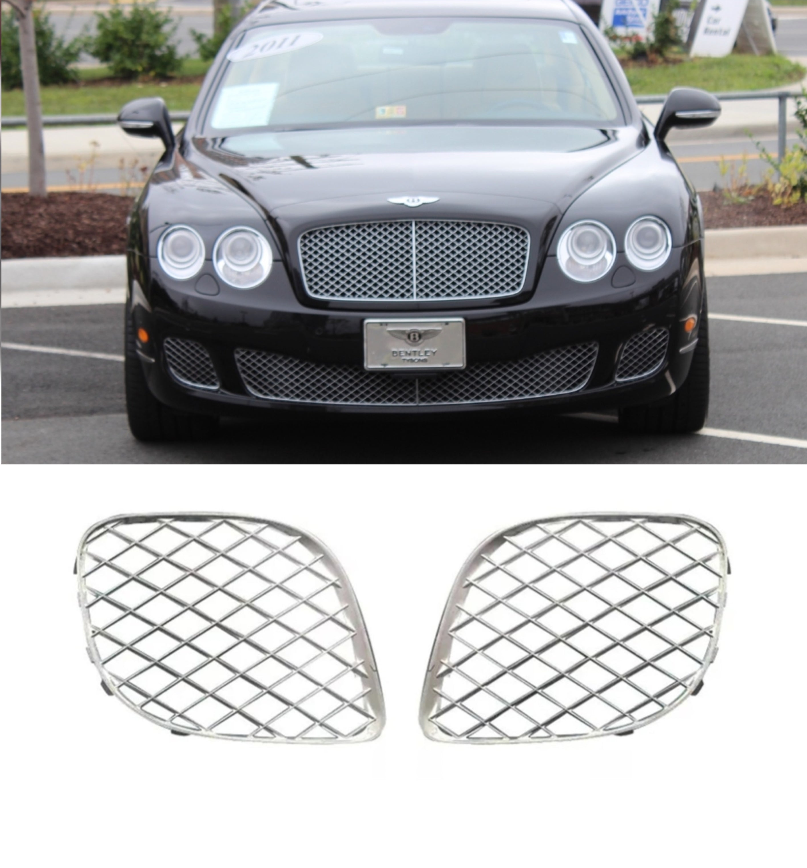 Silver Fog Lamp Cover Set Left 3W5807682 & Right 3W5807683 Compatible With Bentley Flying Spur (2009-2012) Tag No.1001