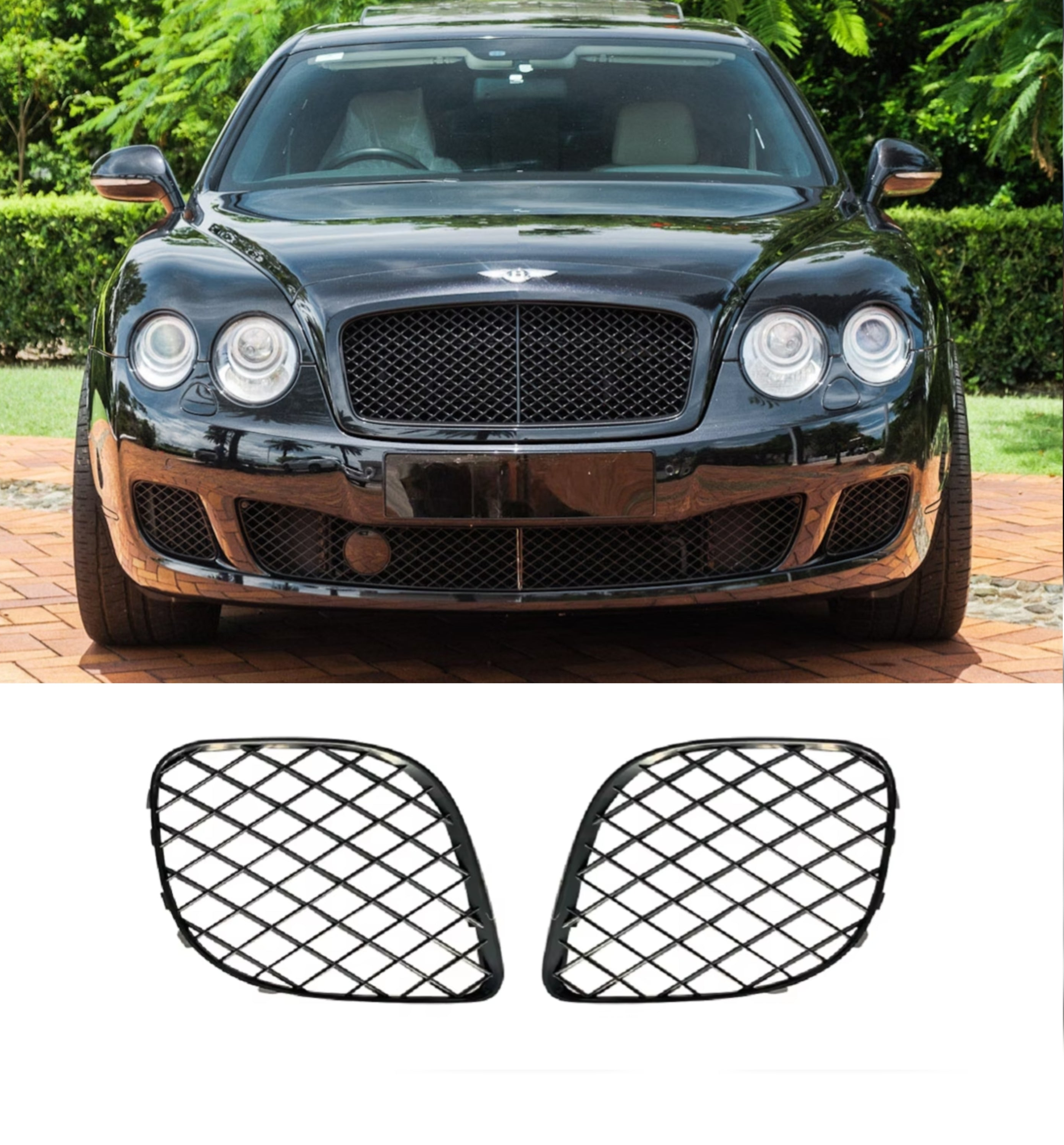 Black Fog Lamp Cover Set Left 3W5807682 & Right 3W5807683 Compatible With Bentley Flying Spur (2009-2012) Tag No.1002