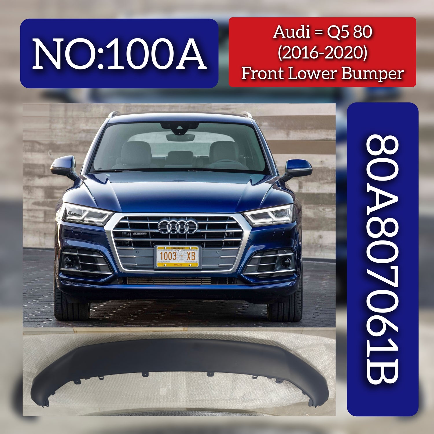 Front Lower Bumper 80D807061D Compatible With Audi Q5 (2016-2020)