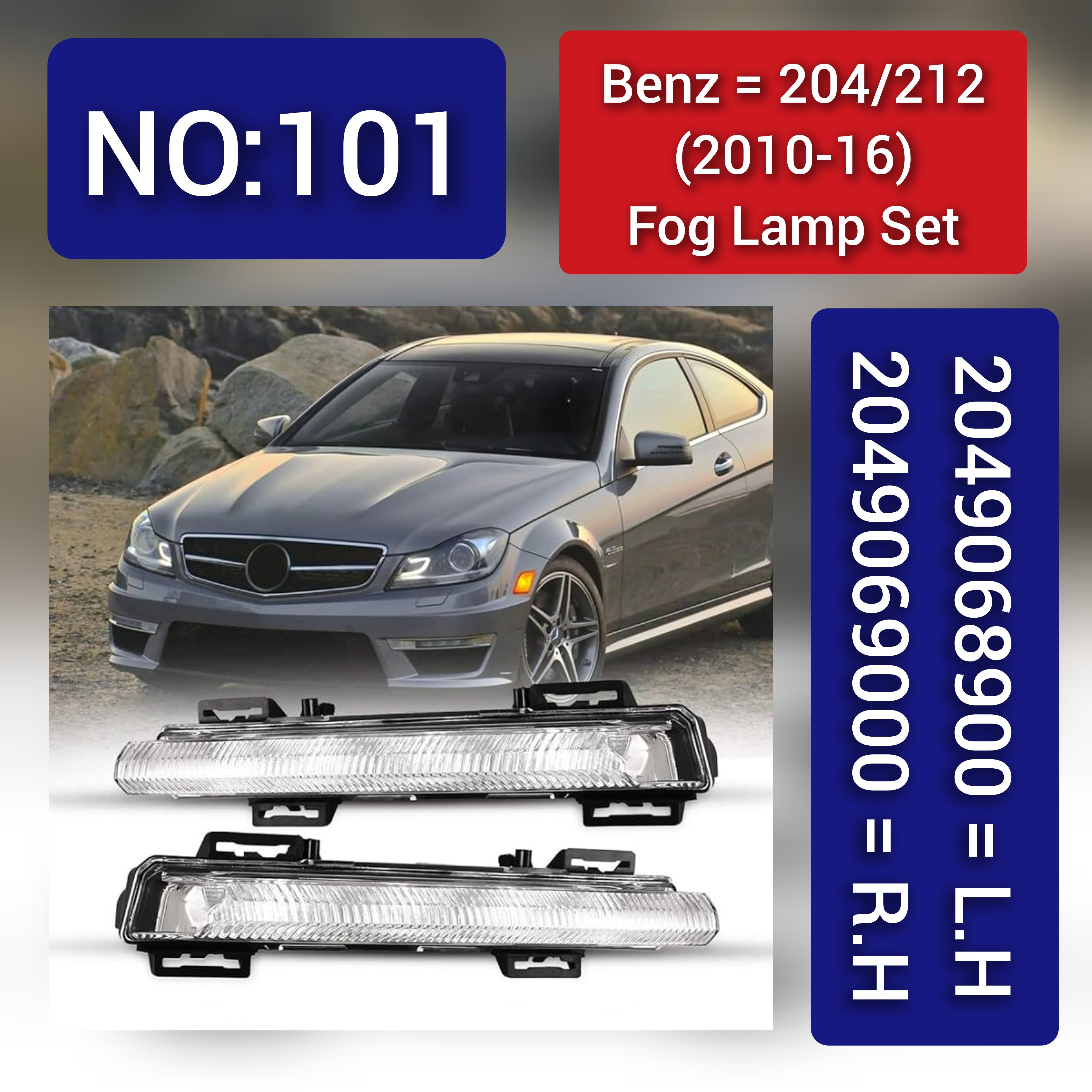 Fog Lamp Fog Light Compatible With MERCEDES-BENZ C-CLASS W204 E-CLASS W212 2010-2016  Fog Lamp Fog Light Left 2049068900 & Right 2049069000 Tag-FO-101