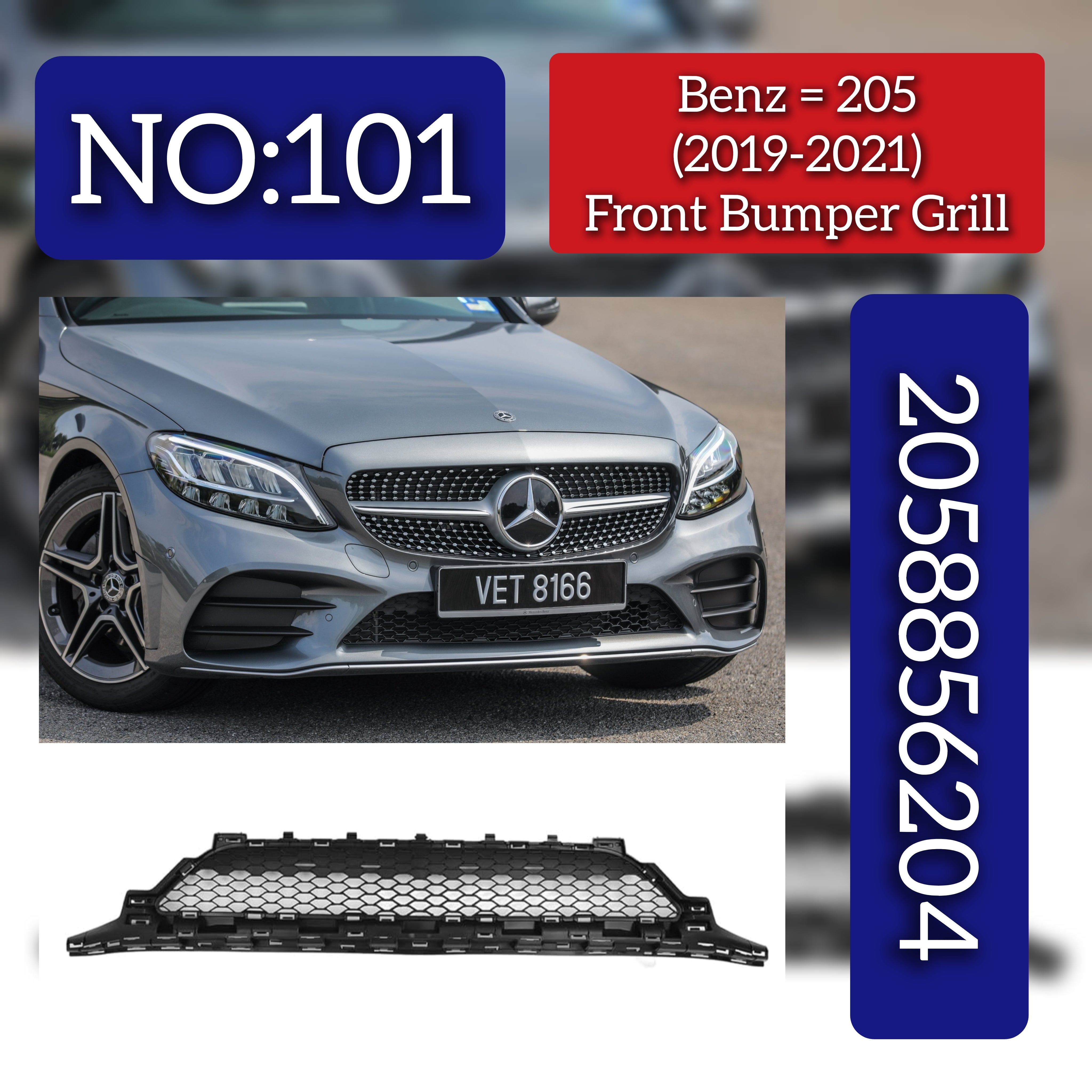 Front Bumper Lower Grille 2058856204 Compatible With MERCEDES-BENZ C-CLASS (W205) 2019 Tag-BG-101