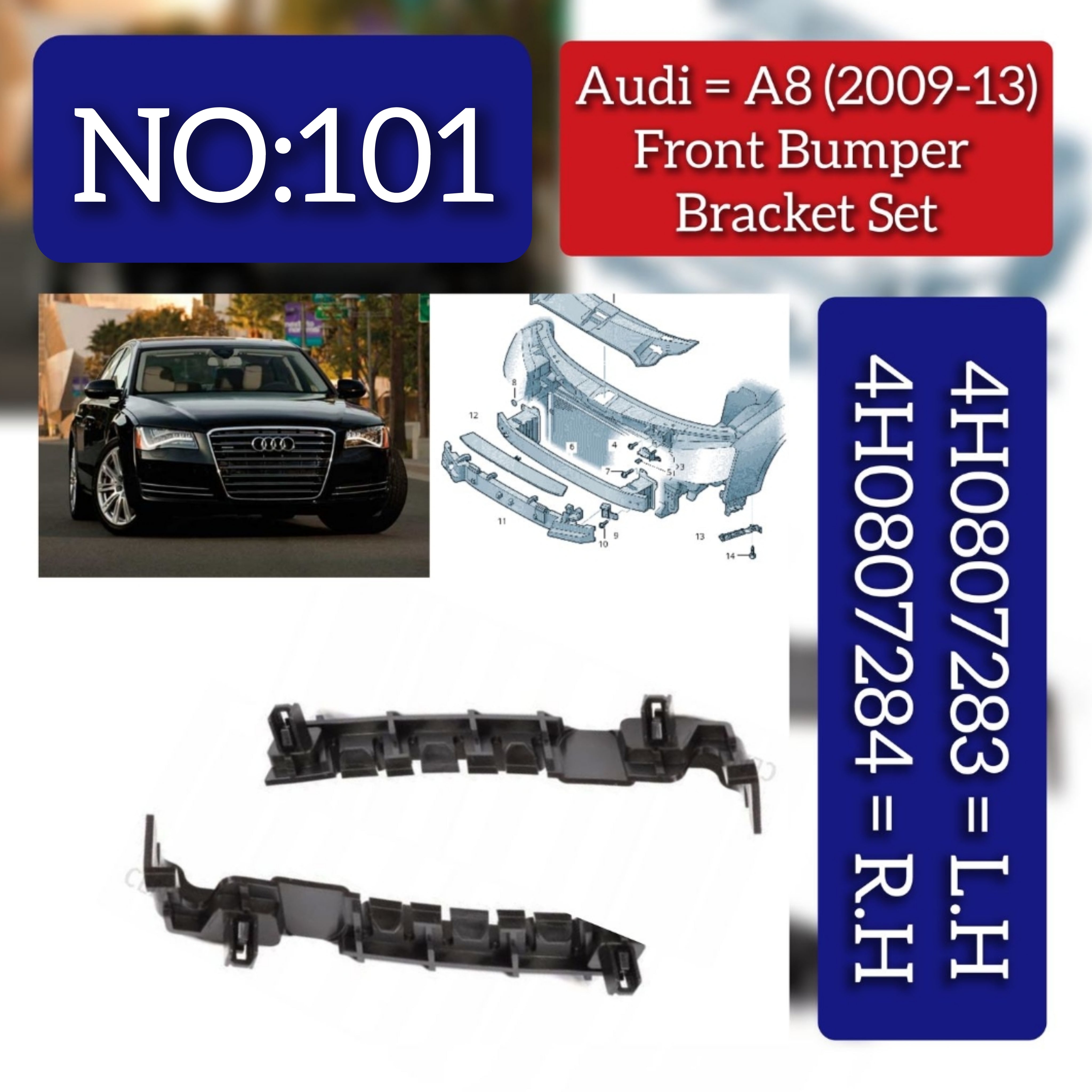 Front Bumper Bracket Left 4H0807283 & Right 4H0807284 Compatible With AUDI A8 D4 (4H2, 4H8, 4HC, 4HL) | A8 / S8 | A8L 2009-2013  No:- 101