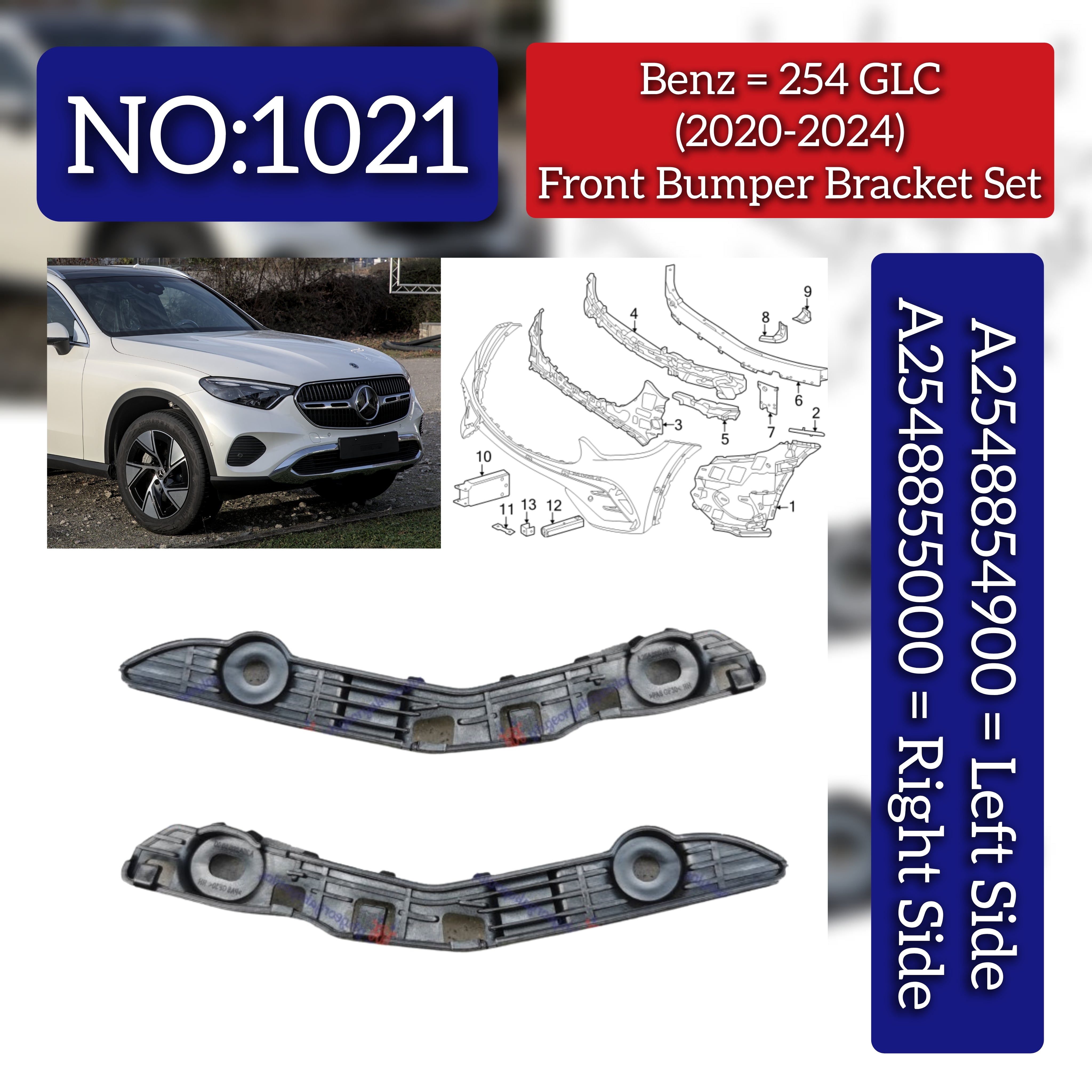 Front Bumper Bracket Left (2548855000) & Right (2548854900) Compatible With Mercedes Benz GLC Class (2020-2024) Tag No.1021