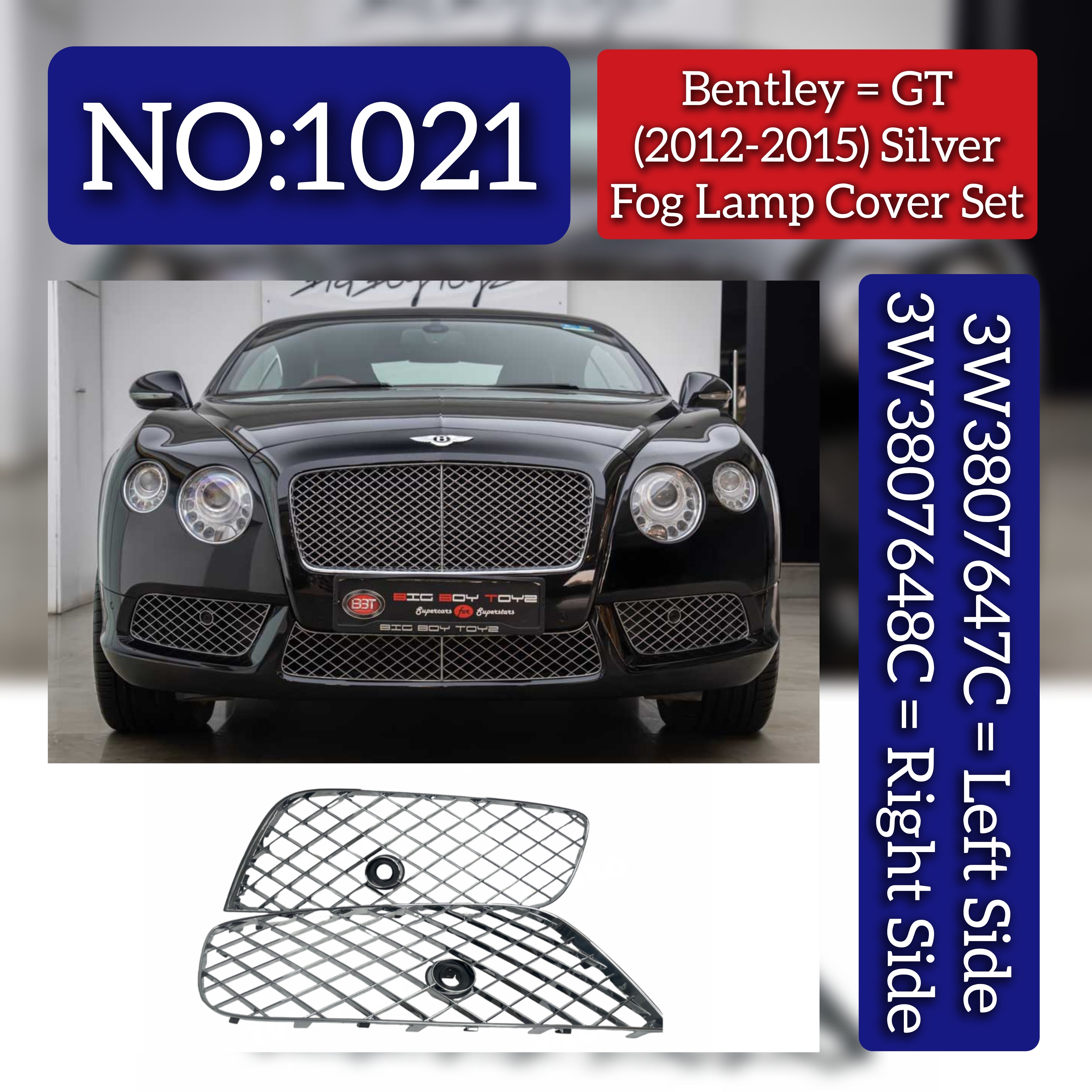 Silver Fog Lamp Cover Set Left 3W3807647C & Right 3W3807648C Compatible With Bentley GT (2012-2015) Tag No.1021