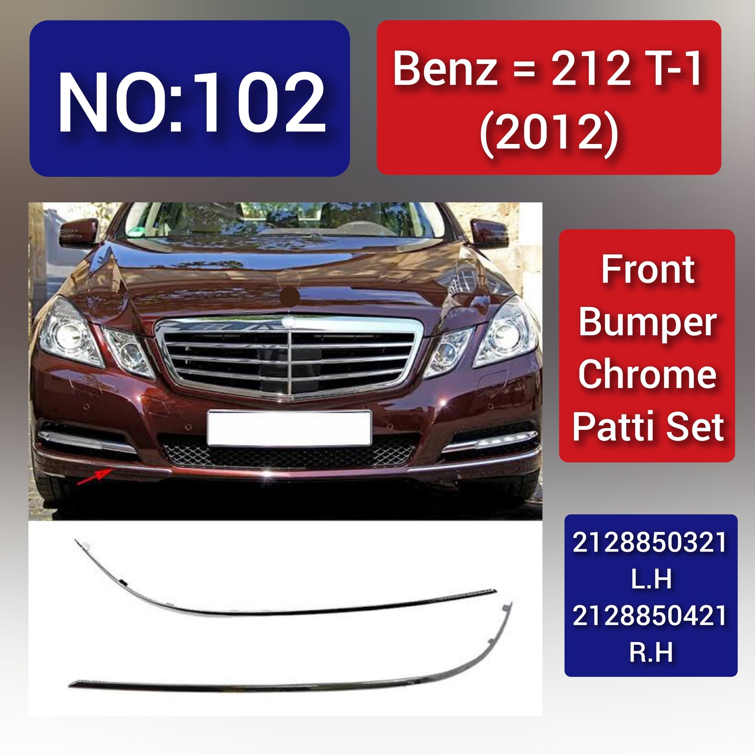 Front Bumper Chrome Left 2128850321 & Right 2128850421 Compatible With MERCEDES BENZ E-CLASS W212 T-1 (2012) Tag No.102