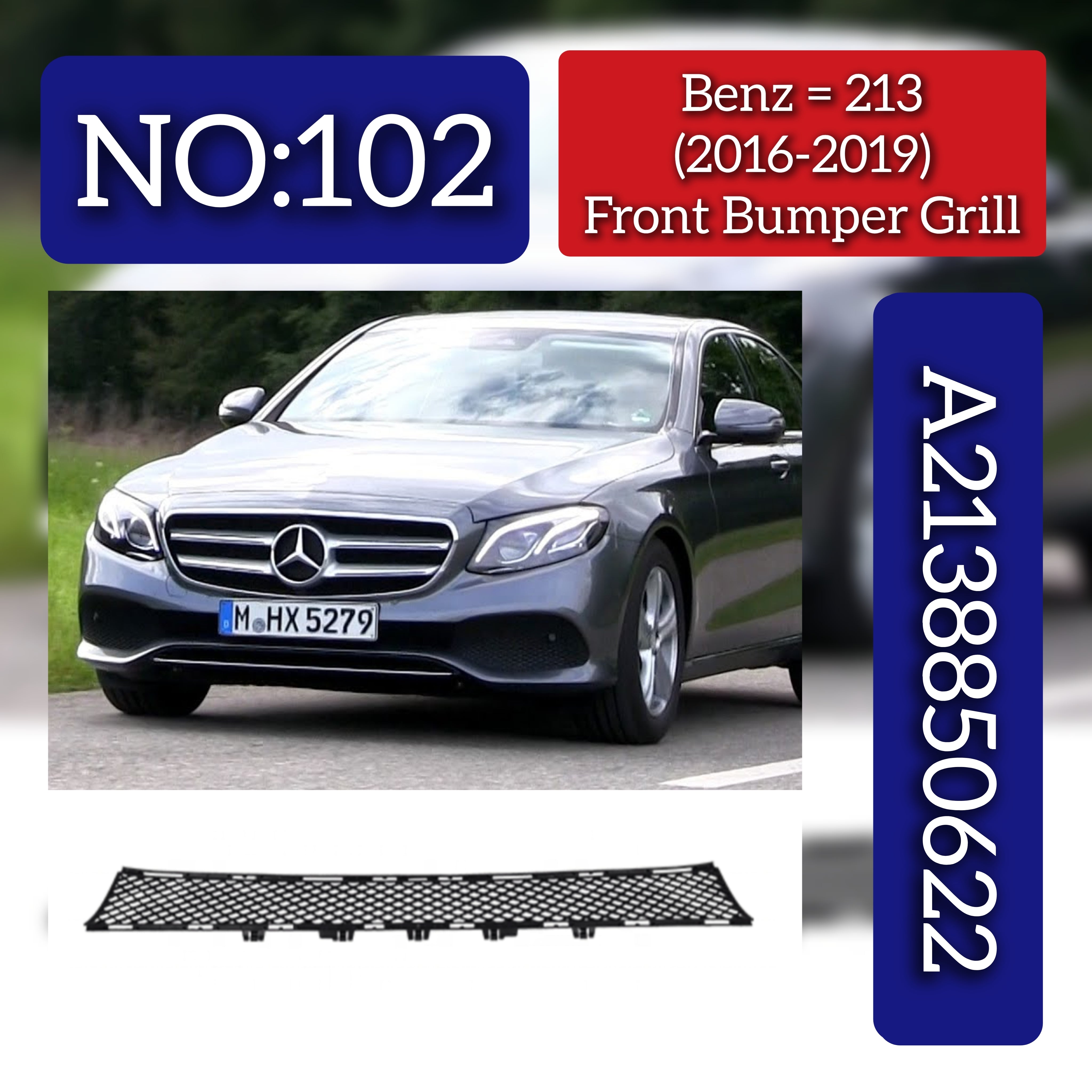 Front Bumper Lower Grille 2138850622 A2138850622 Compatible With MERCEDES-BENZ E-CLASS (W213) 2016-2019 Tag-BG-102