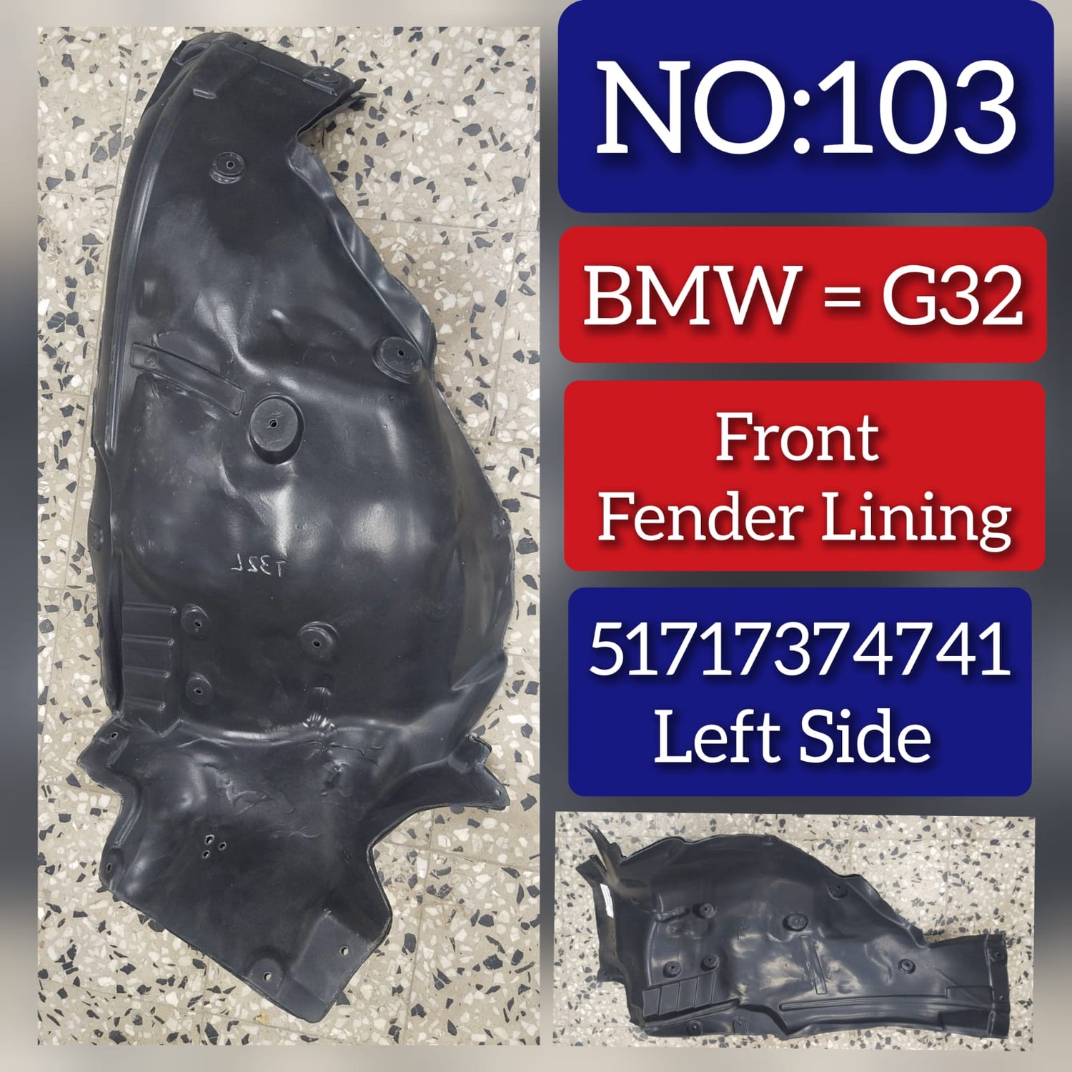 Rear Left Fender Liner 51717374741 Compatible With BMW 6 Series G32 Tag-FE-103
