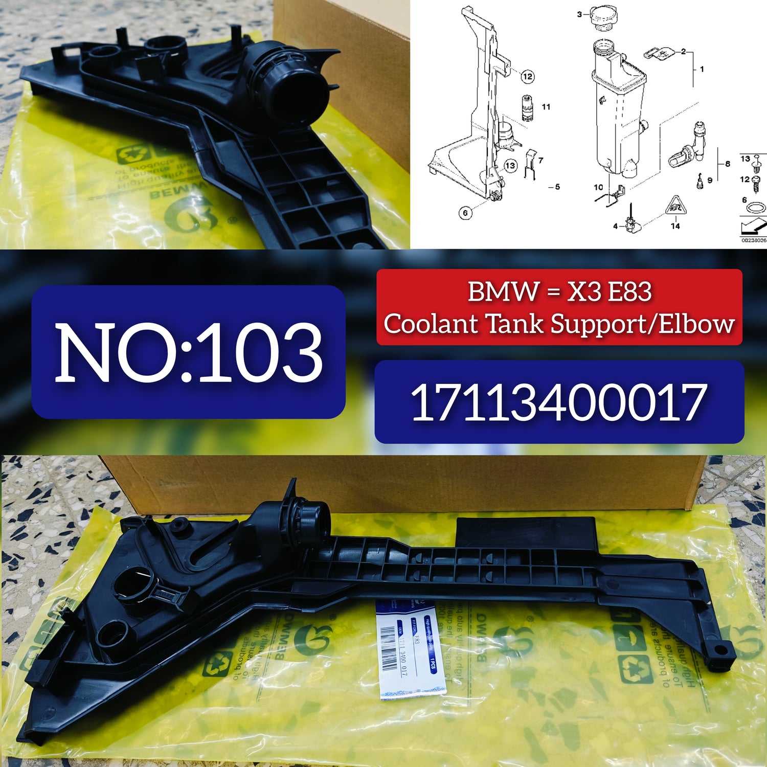 Radiator Expansion Tank Mounting Bracket  17113400017 3400017 Compatible With BMW X3 E83 Tag No.103