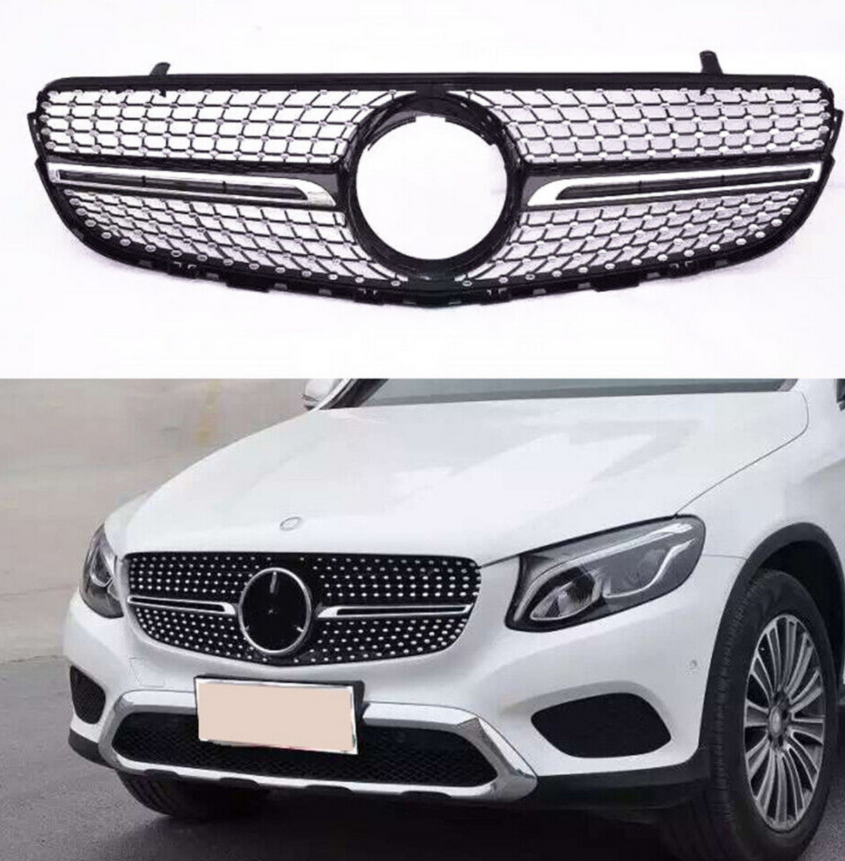 Diamond Black Chrome Show Grill  Compatible With  Mercedes Benz GLC X253(2016-2019) Tag 55