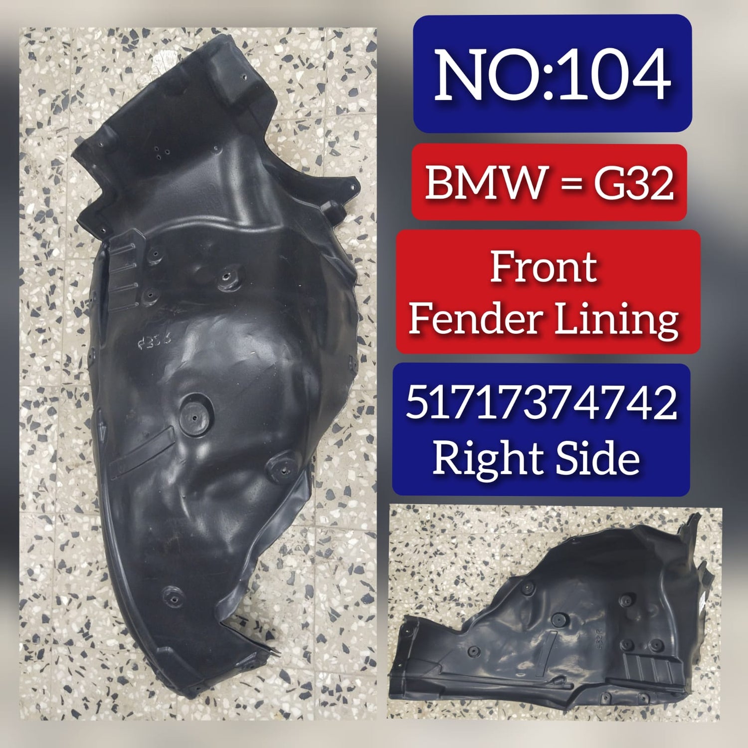 Rear Right Fender Liner 51717374742 Compatible With BMW 6 Series G32 Tag-FE-104