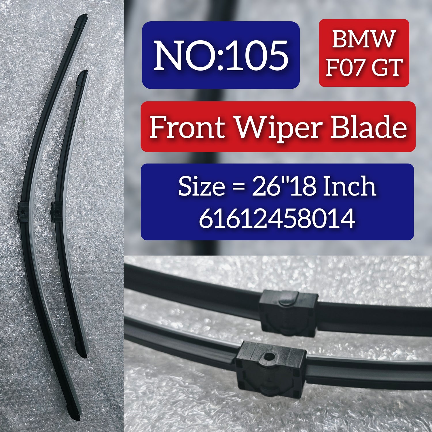 Front Wiper Blade Set (26'18 Inch) 61612458014 61612147361 61612147365 61612163749 61612163750 61612458006 Compatible with BMW 5 Series F07 GT Tag No.105