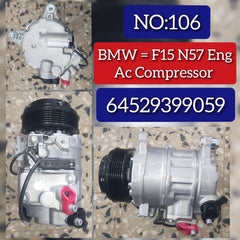 AC Compressor 64529399059 Compatible With BMW & 1 (F20) & 3 (E90) & 3 (F30, F80) & 3 Gran Turismo (F34) & X1 (E84) & X5 (F15, F85) & X6 (F16, F86) Tag.106