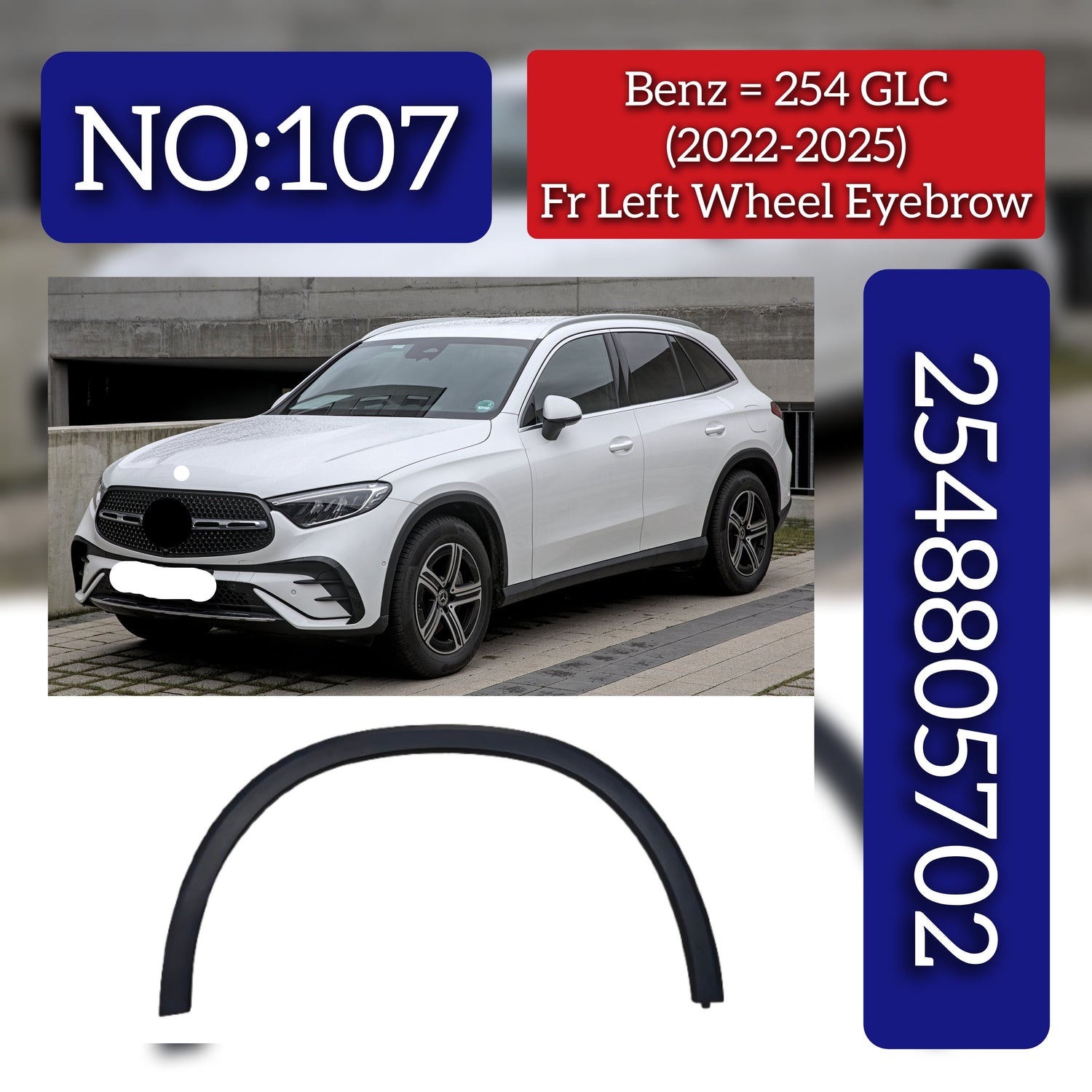 Front Left Eyebrow 2548805702 Compatible With Mercedes-Benz GLC-CLASS W254 (2022-2025) Tag No.107
