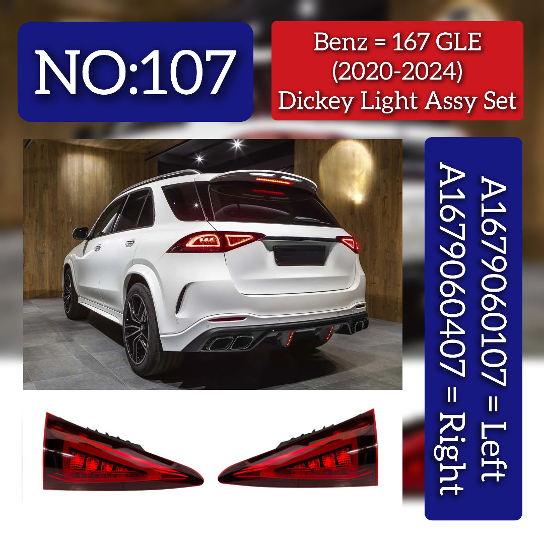 Dickey Light Assy Set Left A1679060107 & Right A1679060407 Compatible With Mercedes  Benz 167 GLE (2020-2024) Tag No.107
