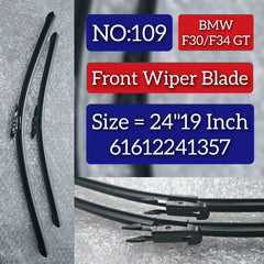 Front Wiper Blade Set (24'19 Inch)  61612241357 61612158220 61612159628 61612455436 61615A43586 61617253386 61617253397 61619478362 Compatible with BMW 3 Series (F30, F80) & 3 Gran Turismo (F34) Tag No.109