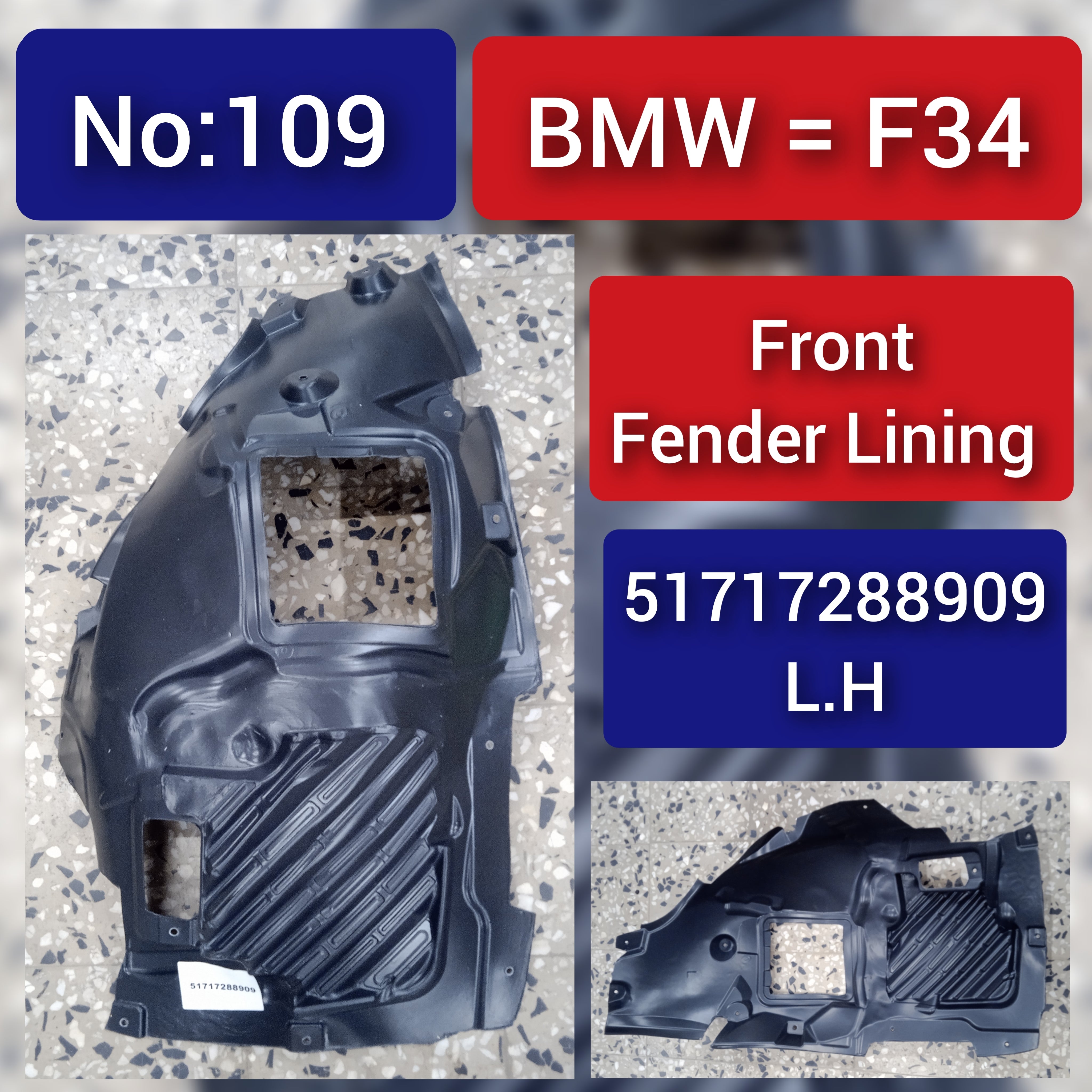 Front Left Fender Liner 51717288909 Compatible With BMW 3 Series GT F34