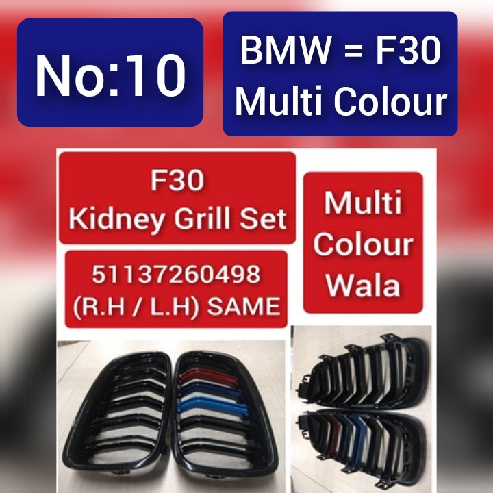 Multi Colour Kidney Grill Set 51137260498 (R.H / L.H) SAME Compatible With BMW 3 Series F30 Tag 10
