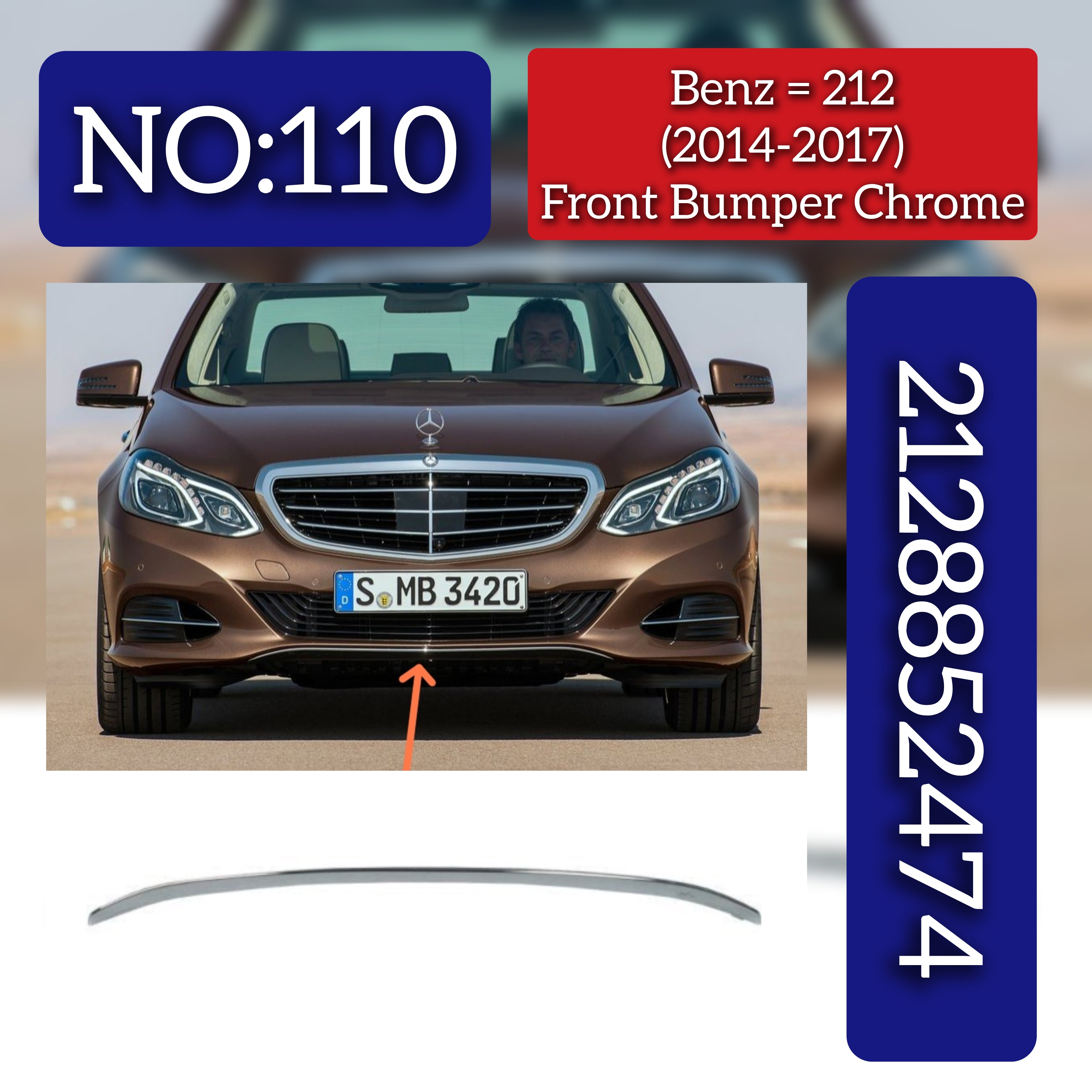 Front Bumper Chrome 2128852474 Compatible With MERCEDES-BENZ E-CLASS (W212) 2014-2017 T-2 Tag No.110