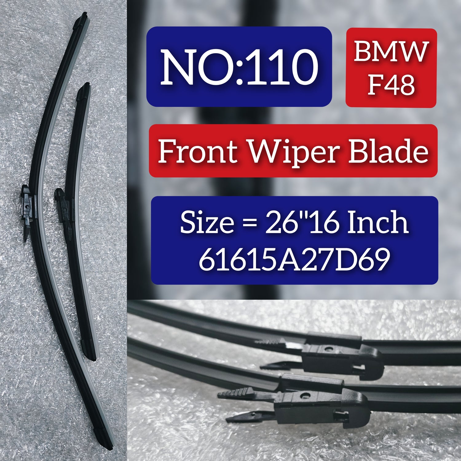 Front Wiper Blade Set (26'16 Inch) 61615A27D69 61615A512F5 61610415881 Compatible With BMW X1 F48 Tag No.110