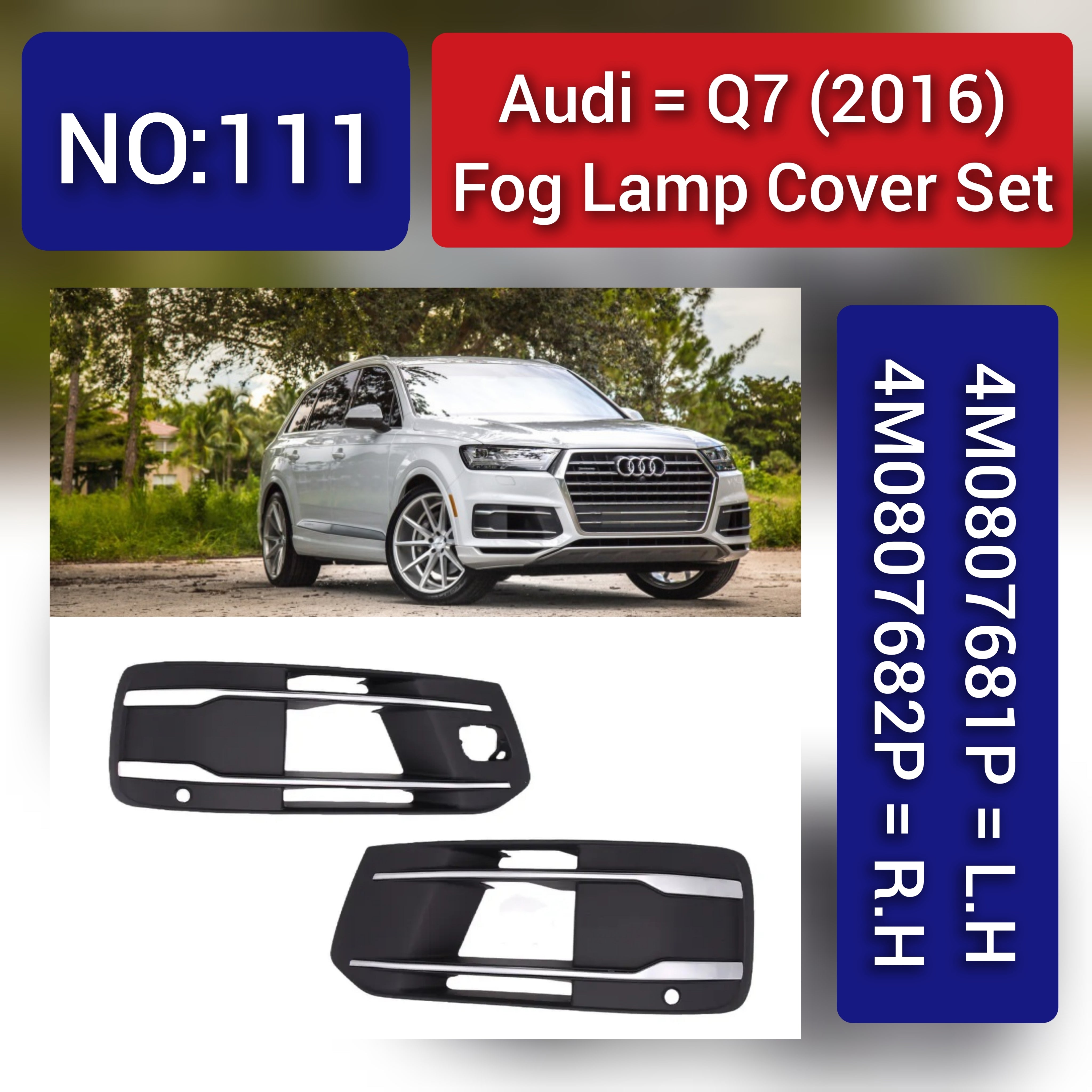 Fog Lamp Cover Compatible With AUDI Q7 2016 Fog Lamp Cover Left 4M0807681P & Right 4M0807682P Tag-FC-111