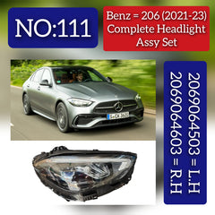 Complete Headlight Headlamp Assy Left A2069064503 & Right A2069064603 (Without Blaster) Compatible With MERCEDES-BENZ C-CLASS (W206) (2021-2023) Tag No.111