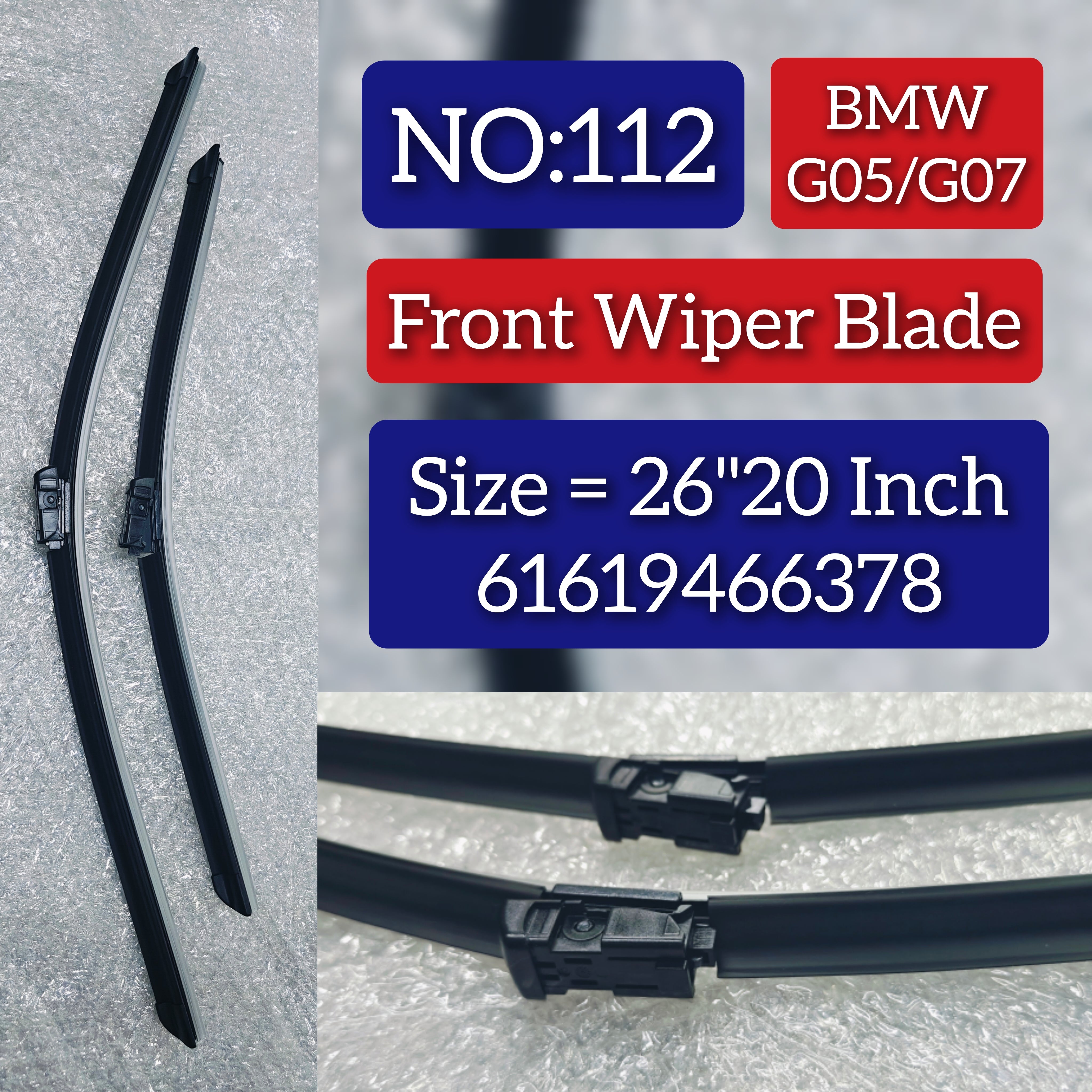 Front Wiper Blade Set (26'20 Inch) 61619466378 61612147361 61612147365 61612183576 61612183591 61612209047 61612209051 61612358553 61612408632 61615A27D69 Compatible with BMW X7 G07 & X5 G05 Tag No.112
